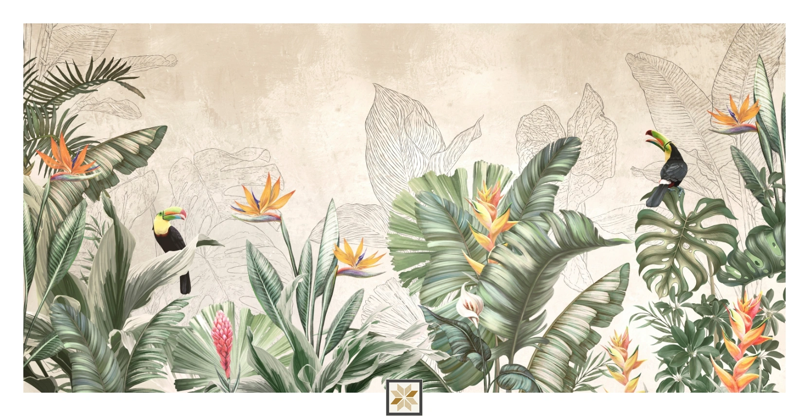 Green Tropical Canvas Leafy Hues Botanical Wall Art Wallpaper ( inches width) : WP-26770-B