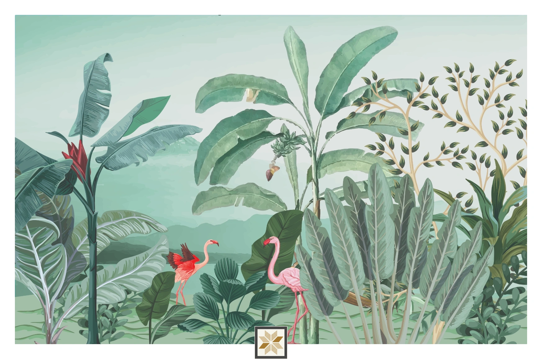 Green Tropical Canvas Nature Art Wallpaper ( inches width) : WP-26785-B