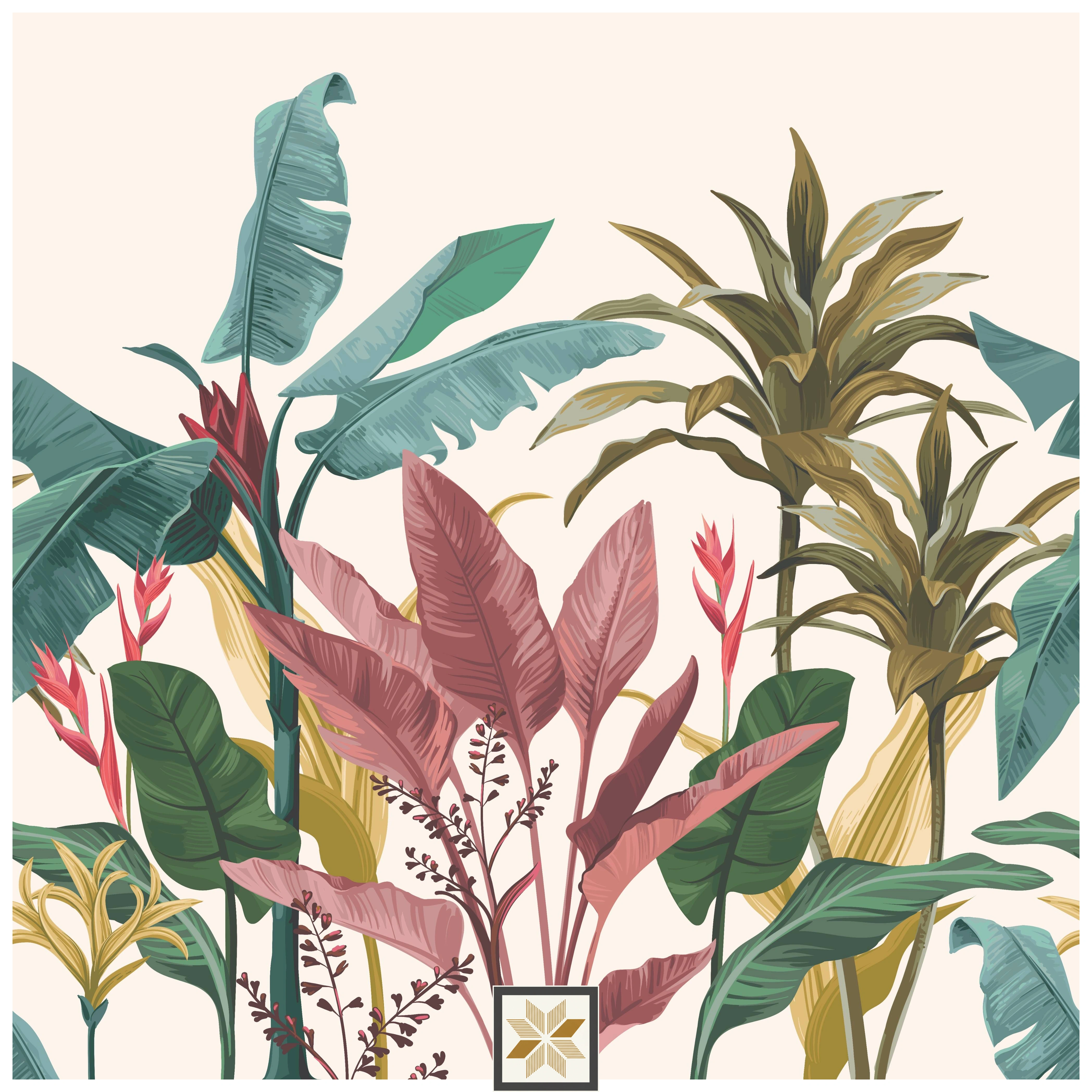 Beige Tropical Canvas Botanical Wall Art Wallpaper ( inches width) : WP-26855-B