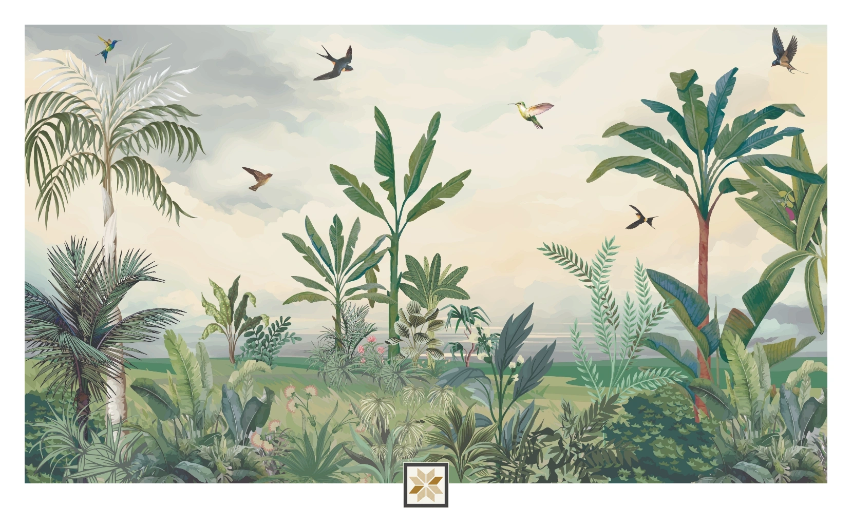 Green Tropical Non Woven Nature Art Wallpaper ( inches width) : WP-26832-C