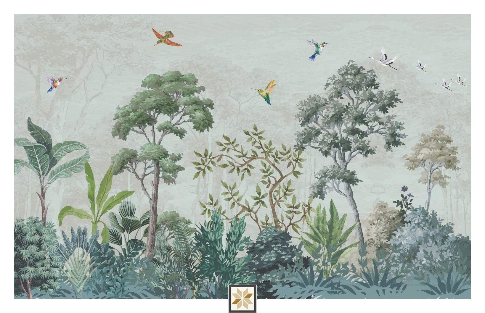 Blue Tropical Canvas Nature Art Wallpaper ( inches width) : WP-26822-B