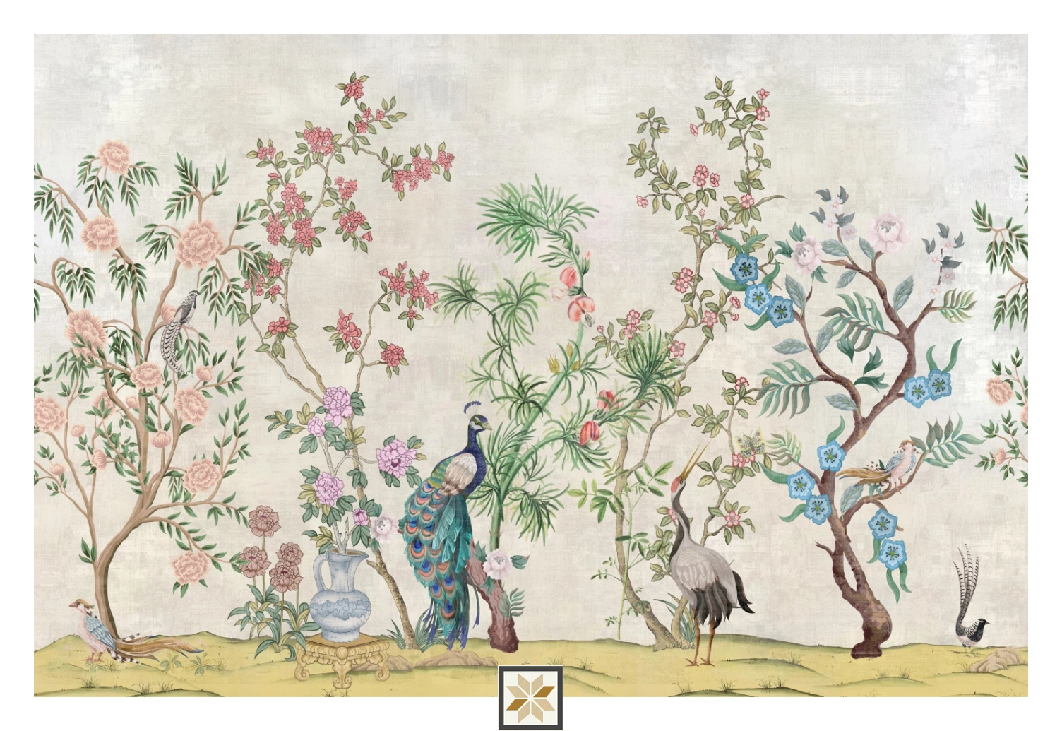 Grey Chinoiserie Canvas Orient Bloom Wallpaper ( inches width) : WP-26848-B