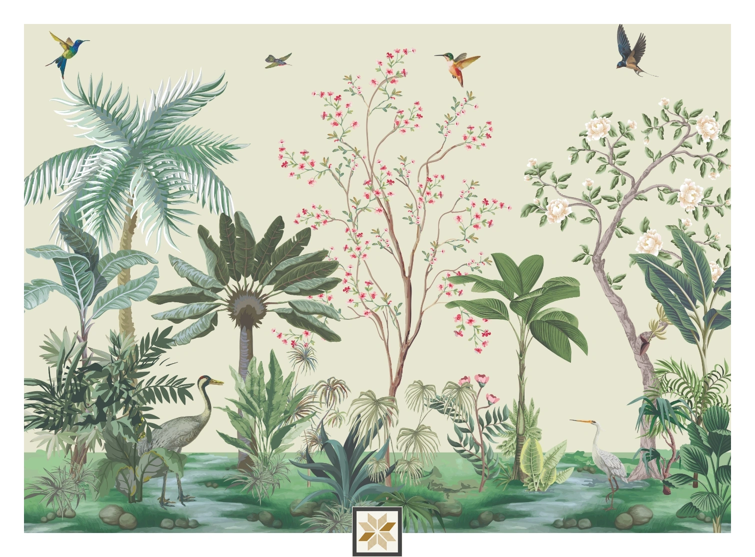 Beige Chinoiserie Canvas Dreamy Watercolor Artistic Wallpaper ( inches width) : WP-26824-B
