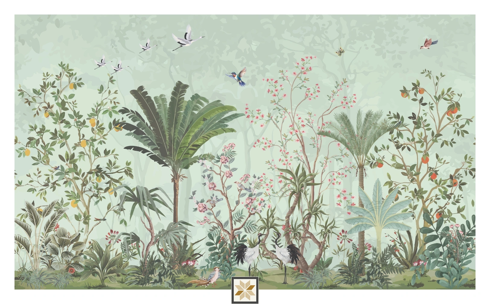 Grey Chinoiserie Non Woven Tropical Petals Botanical Wall Mural Wallpaper ( inches width) : WP-26858-C