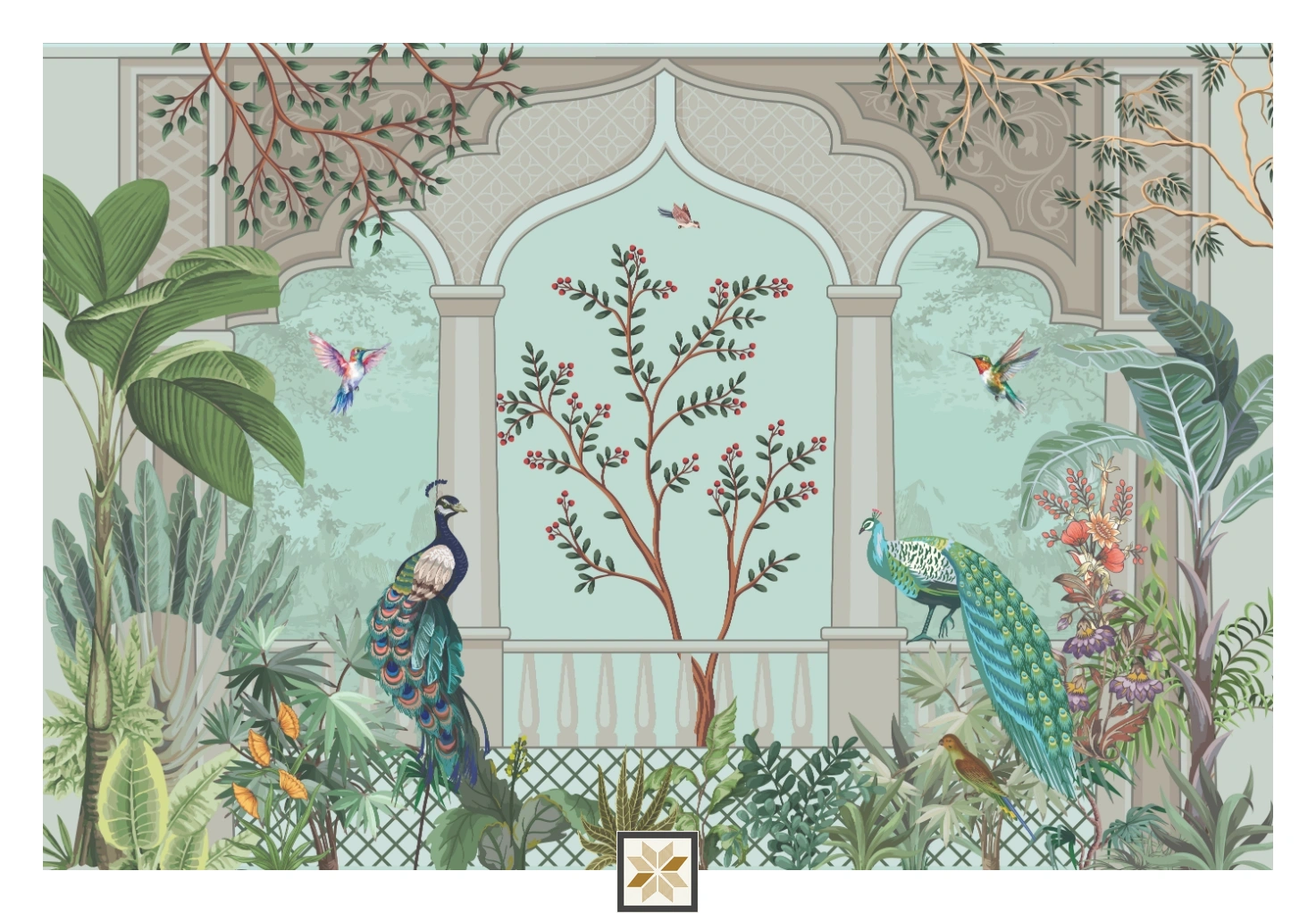 Green Tropical Non Woven Nature Art Wallpaper ( inches width) : WP-26859-C