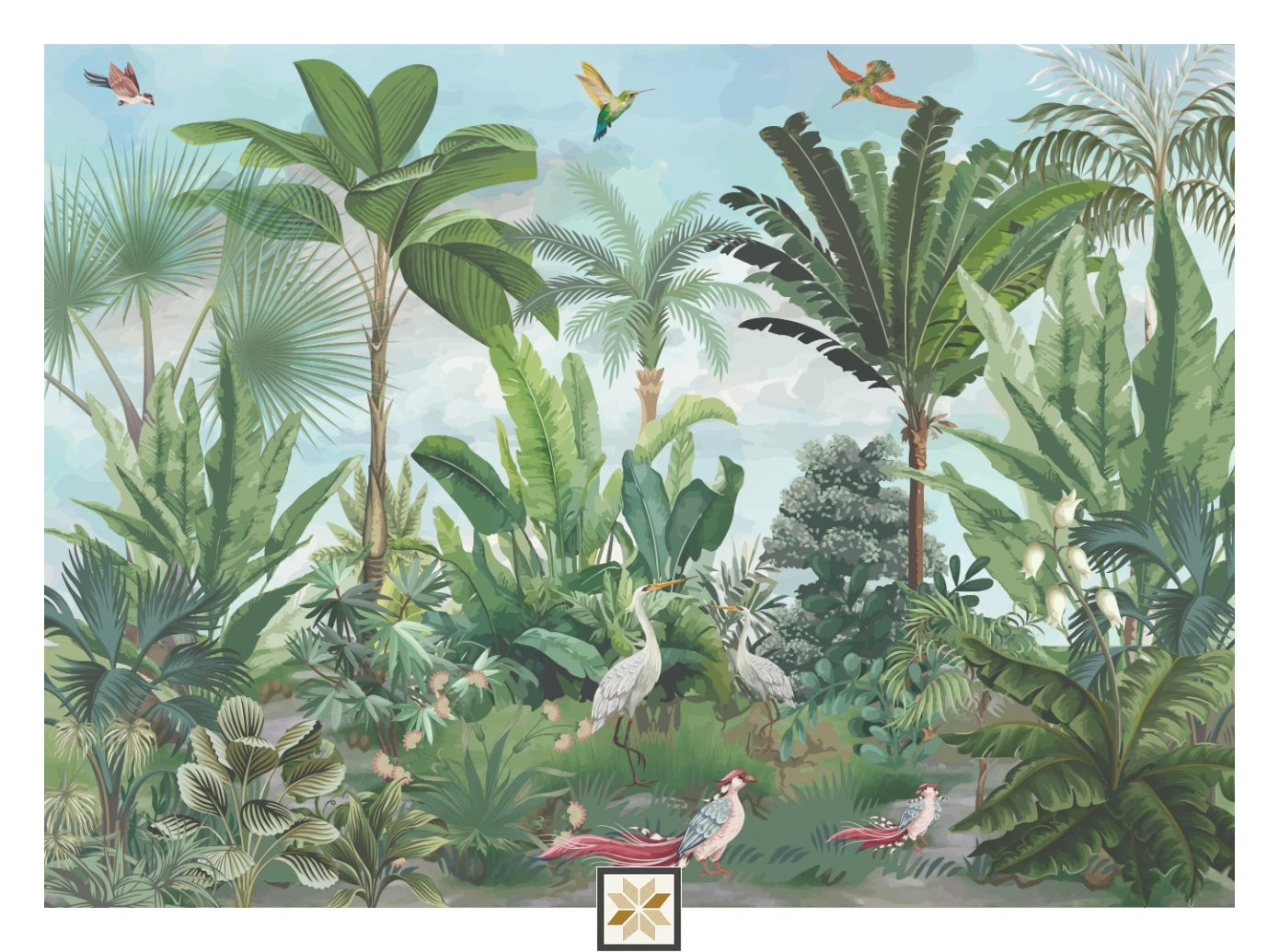 Green Tropical Non Woven Nature Art Wallpaper ( inches width) : WP-26865-C