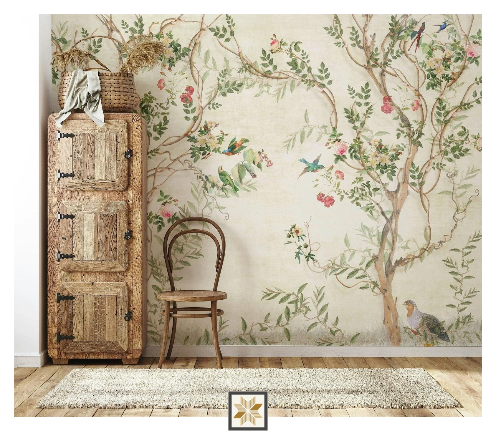 Multi Colour Flower Flower Chinoiserie Wallpaper (762 inches width) : WP-28906