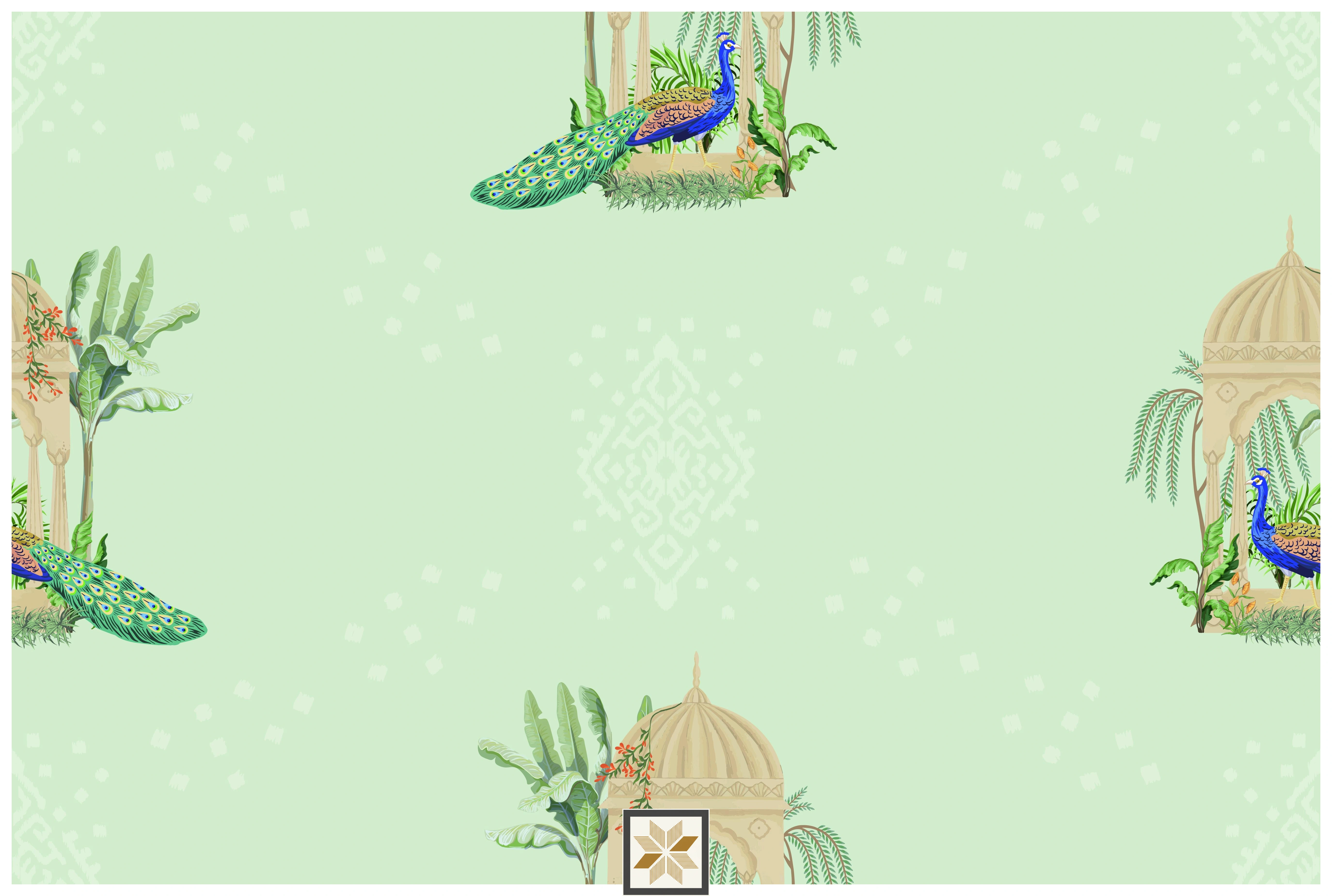 Multi Colour Wildlife Pichwai Wallpaper (50 inches width) : WP-32834-D