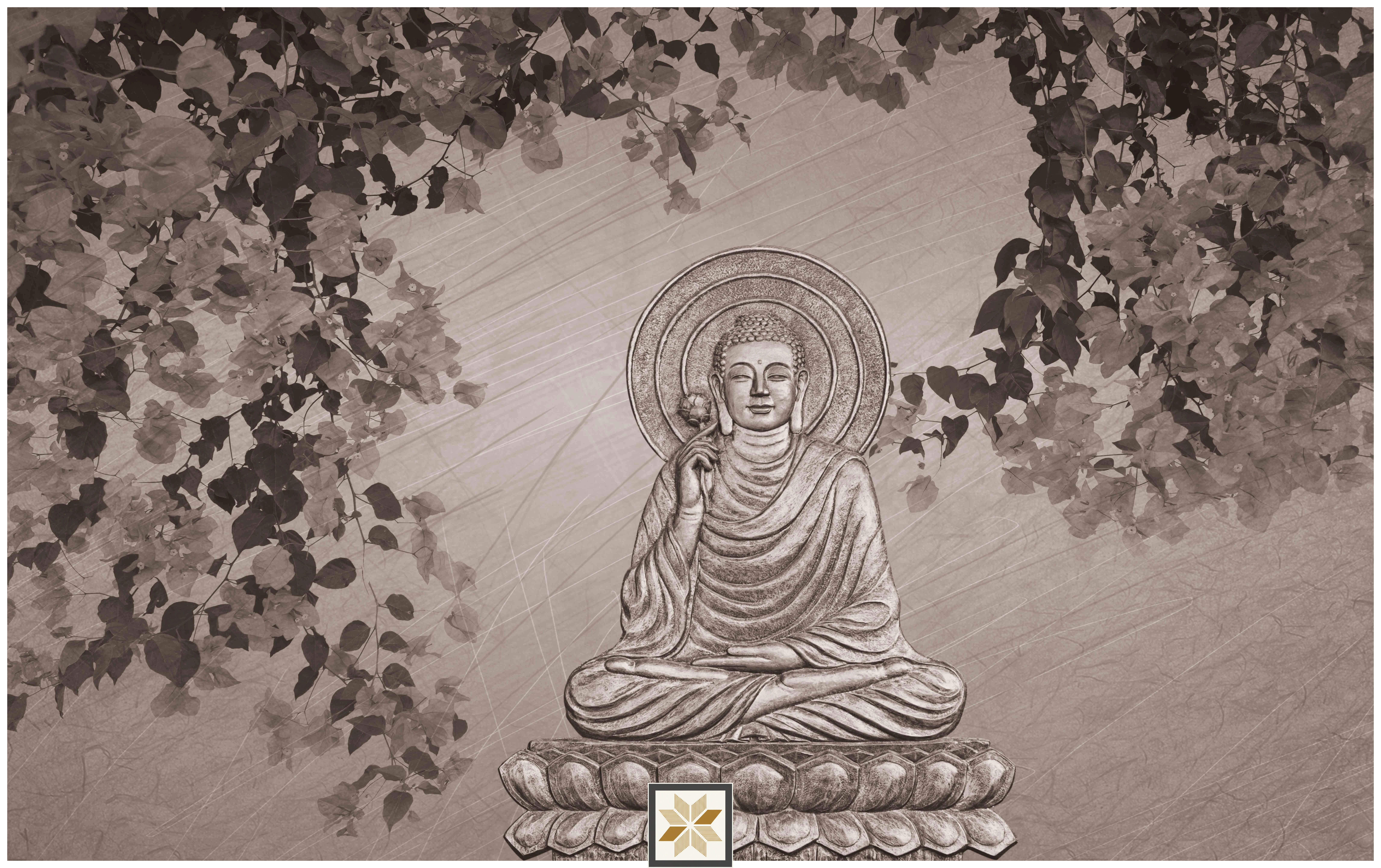 Brown Abstract Bhuddha Wallpaper (50 inches width) : WP-29514-D