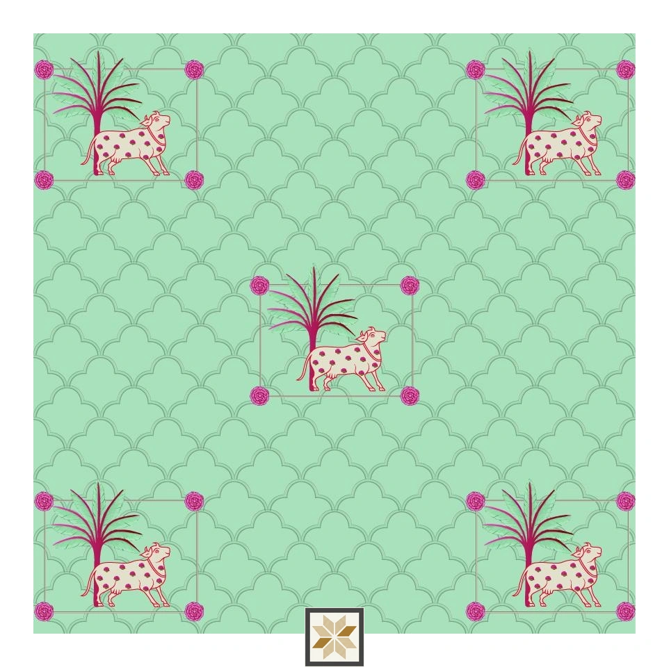 Multi Colour Wildlife Pichwai Wallpaper (50 inches width) : WP-29977-D