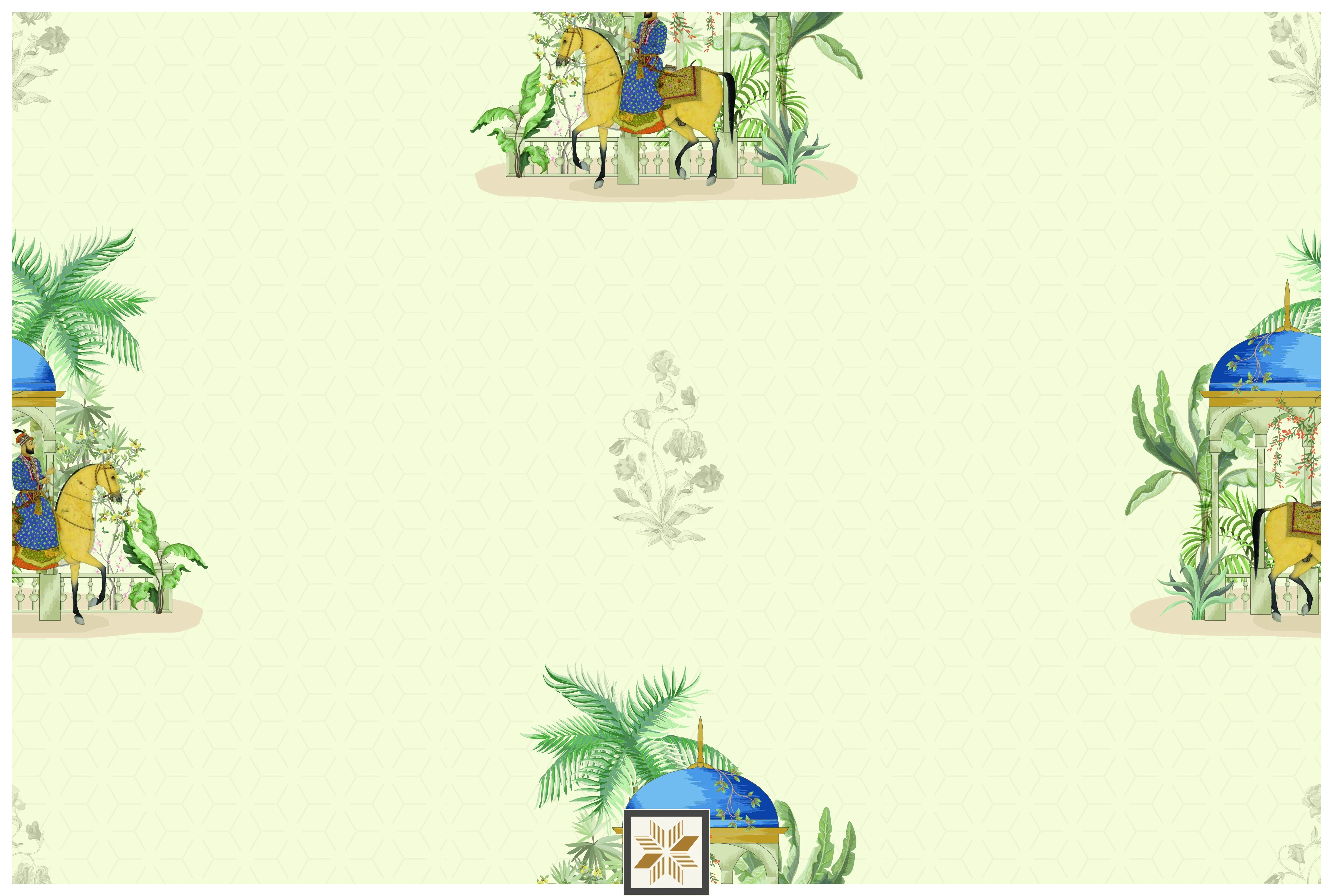 Multi Colour Wildlife Pichwai Wallpaper (52 inches width) : WP-30520-C