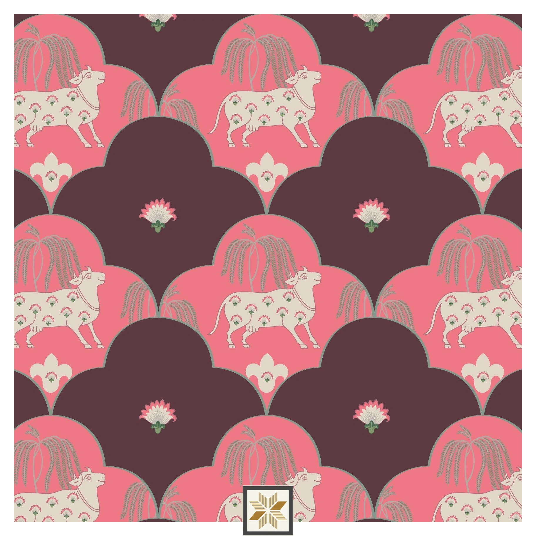 Multi Colour Wildlife Pichwai Wallpaper (50 inches width) : WP-32836-D