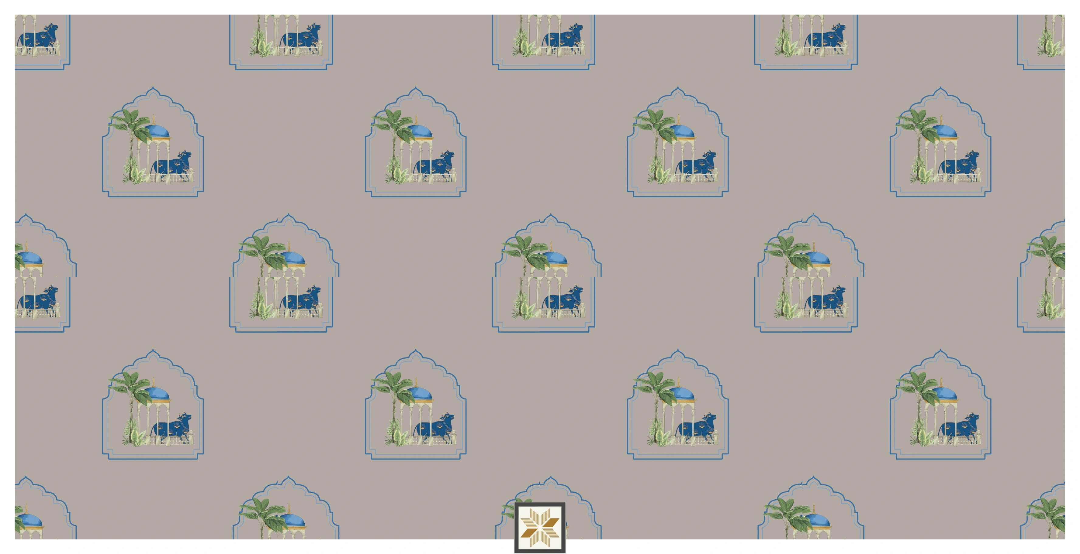 Multi Colour Wildlife Pichwai Wallpaper (52 inches width) : WP-29777-C