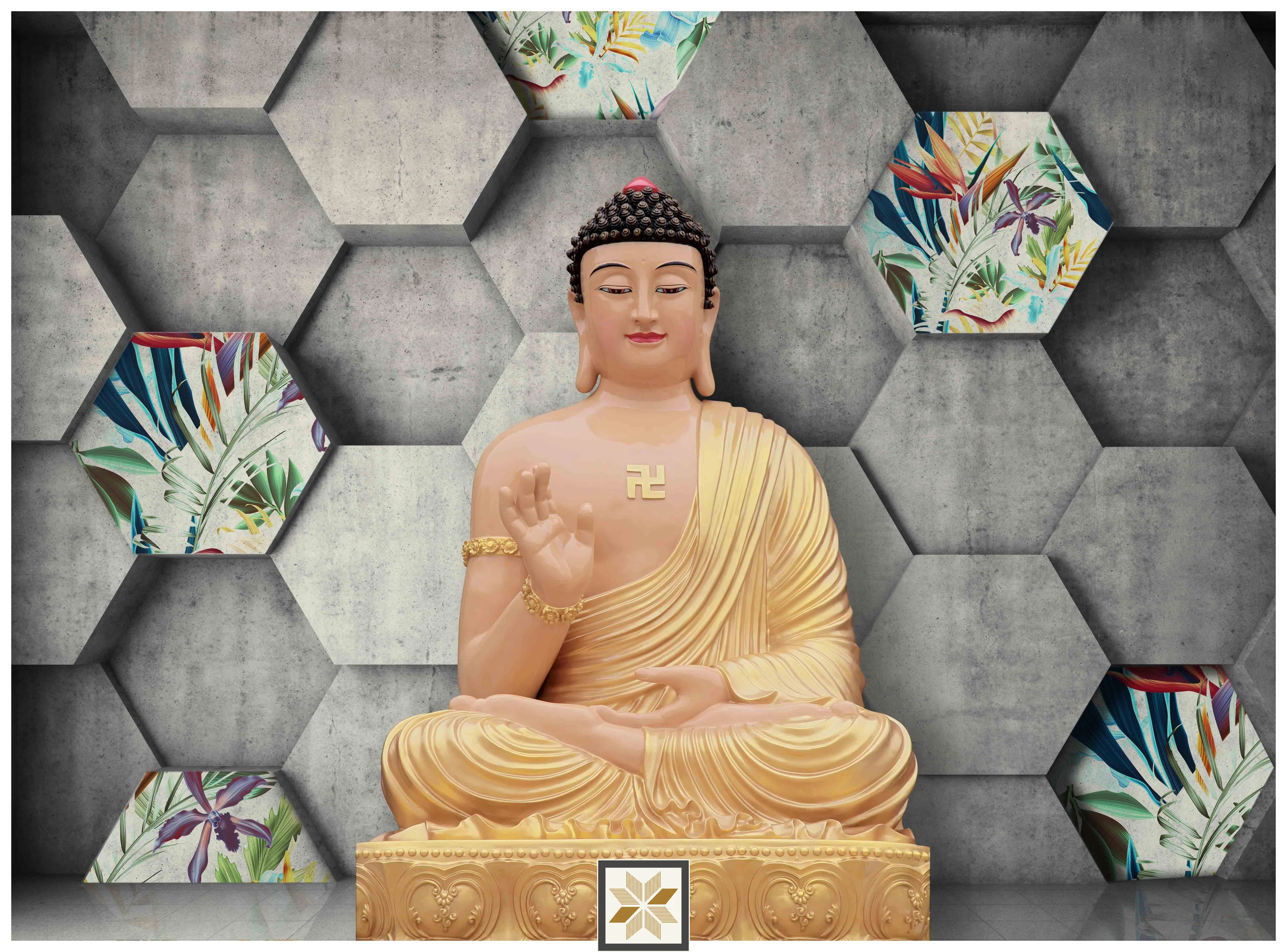 Multi Colour Abstract Bhuddha Wallpaper (50 inches width) : WP-29736-D