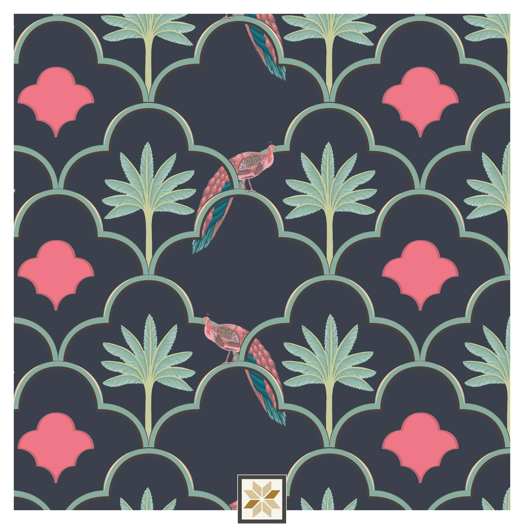 Multi Colour Wildlife Pichwai Wallpaper (40 inches width) : WP-30401-B