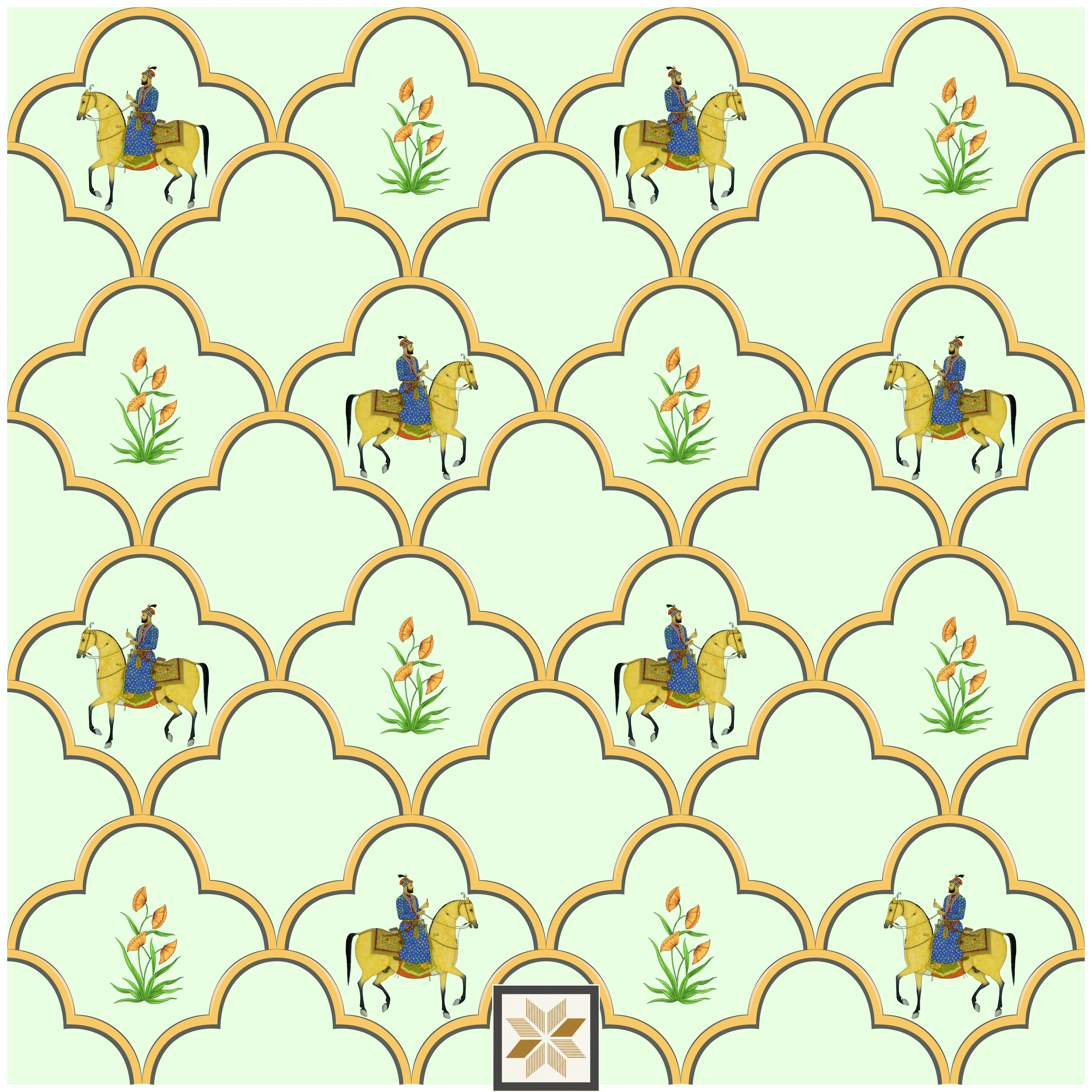 Multi Colour Wildlife Pichwai Wallpaper (52 inches width) : WP-29922-C