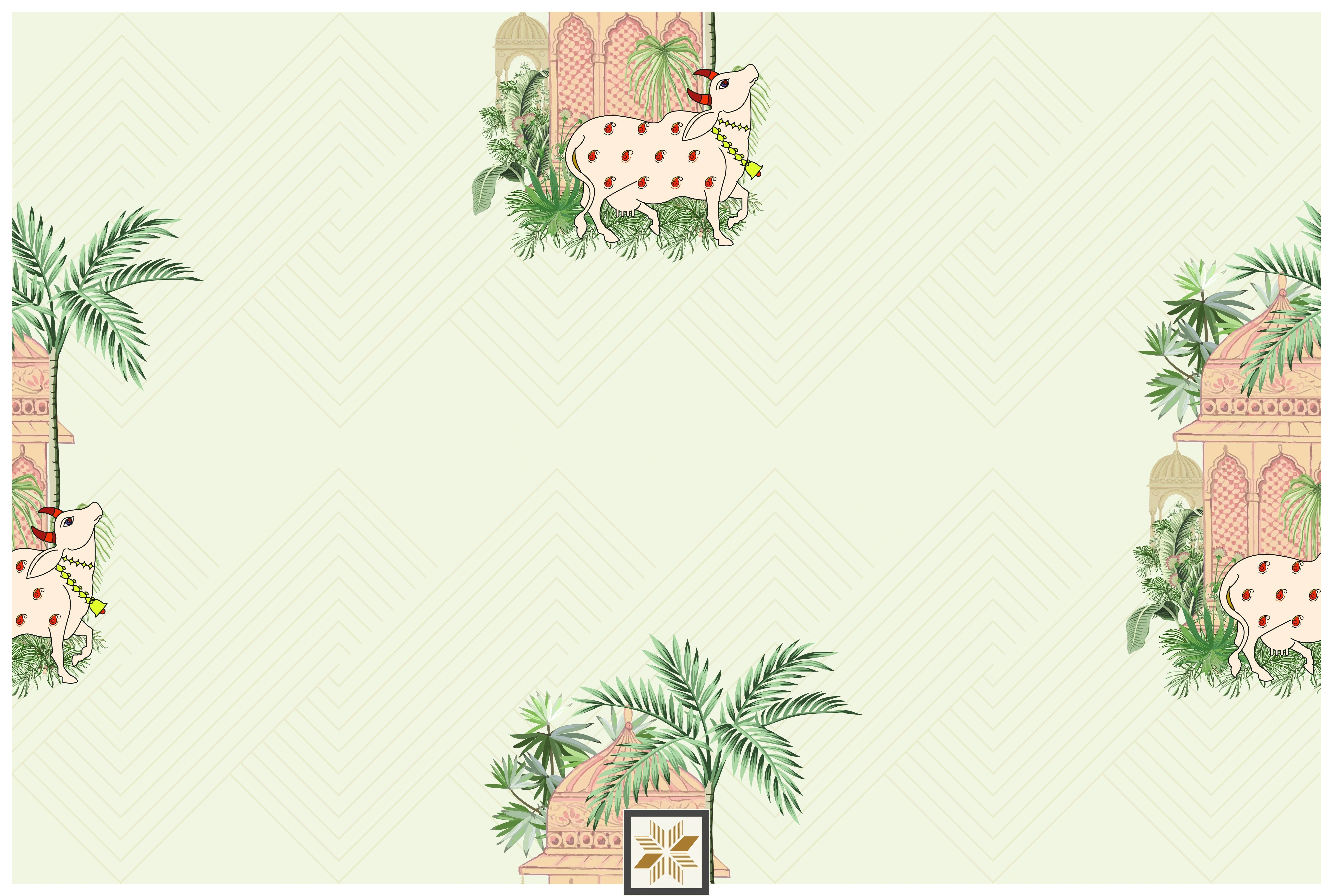 Multi Colour Wildlife Pichwai Wallpaper (50 inches width) : WP-29808-D