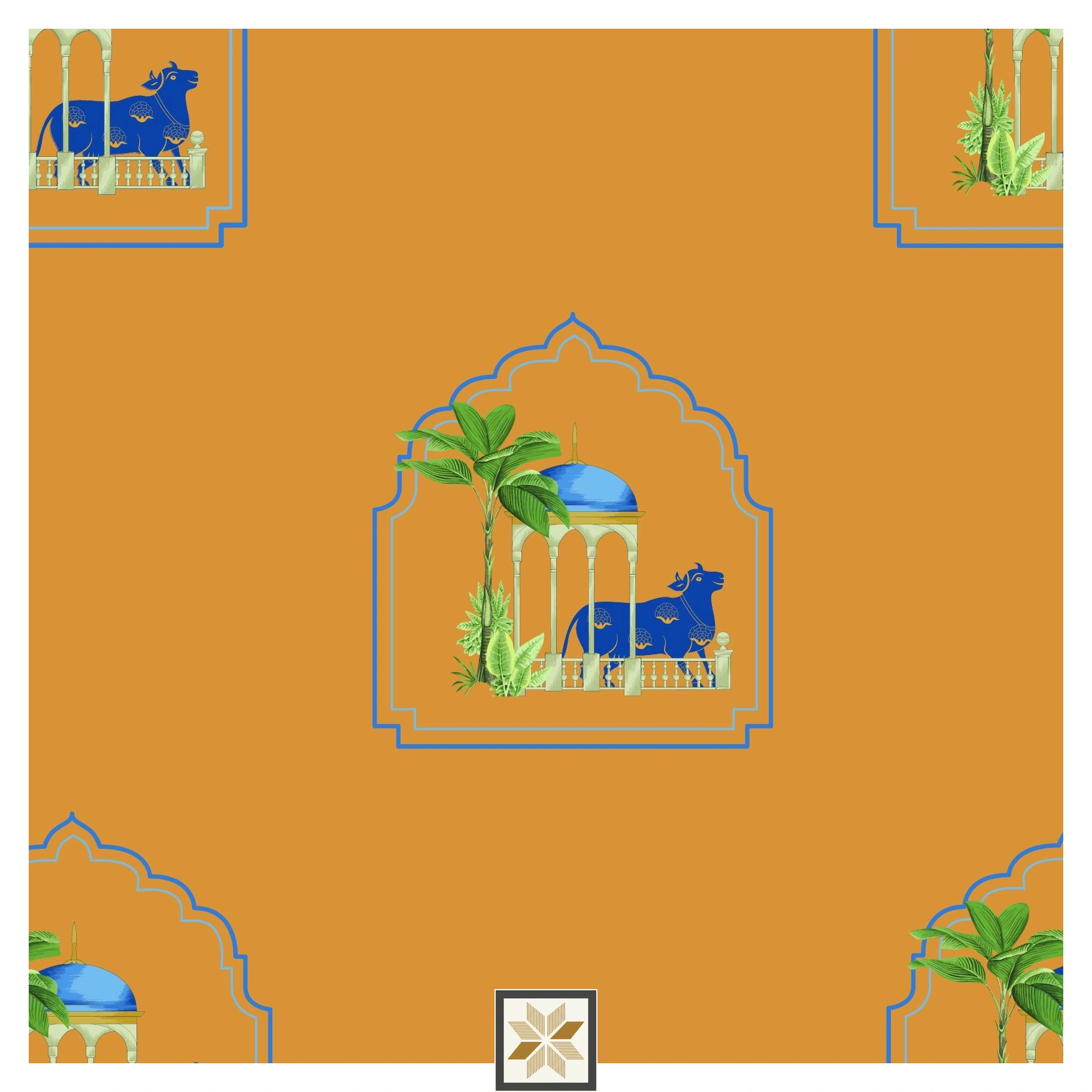 Multi Colour Wildlife Pichwai Wallpaper (50 inches width) : WP-32835-D