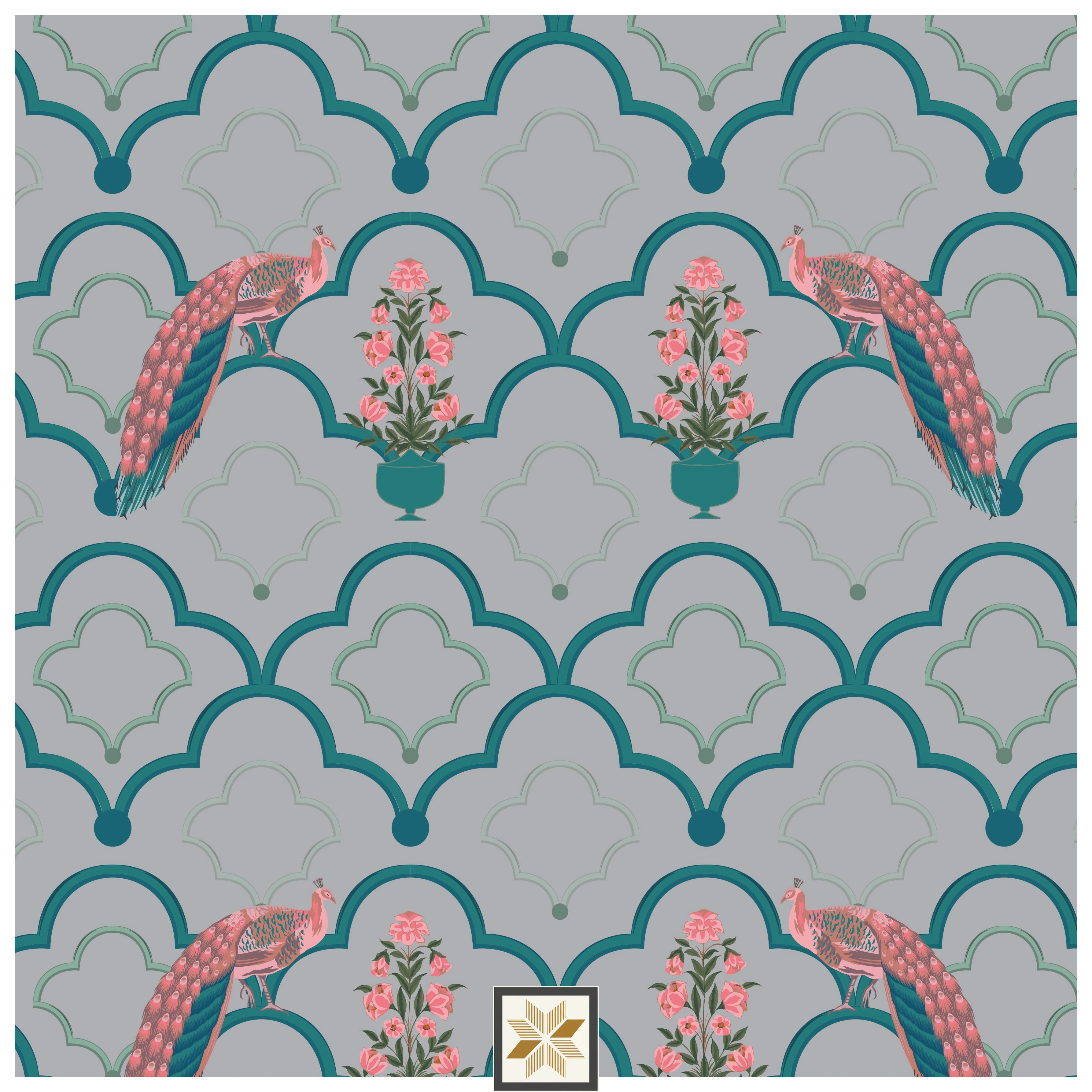 Multi Colour Wildlife Pichwai Wallpaper (50 inches width) : WP-30225-D