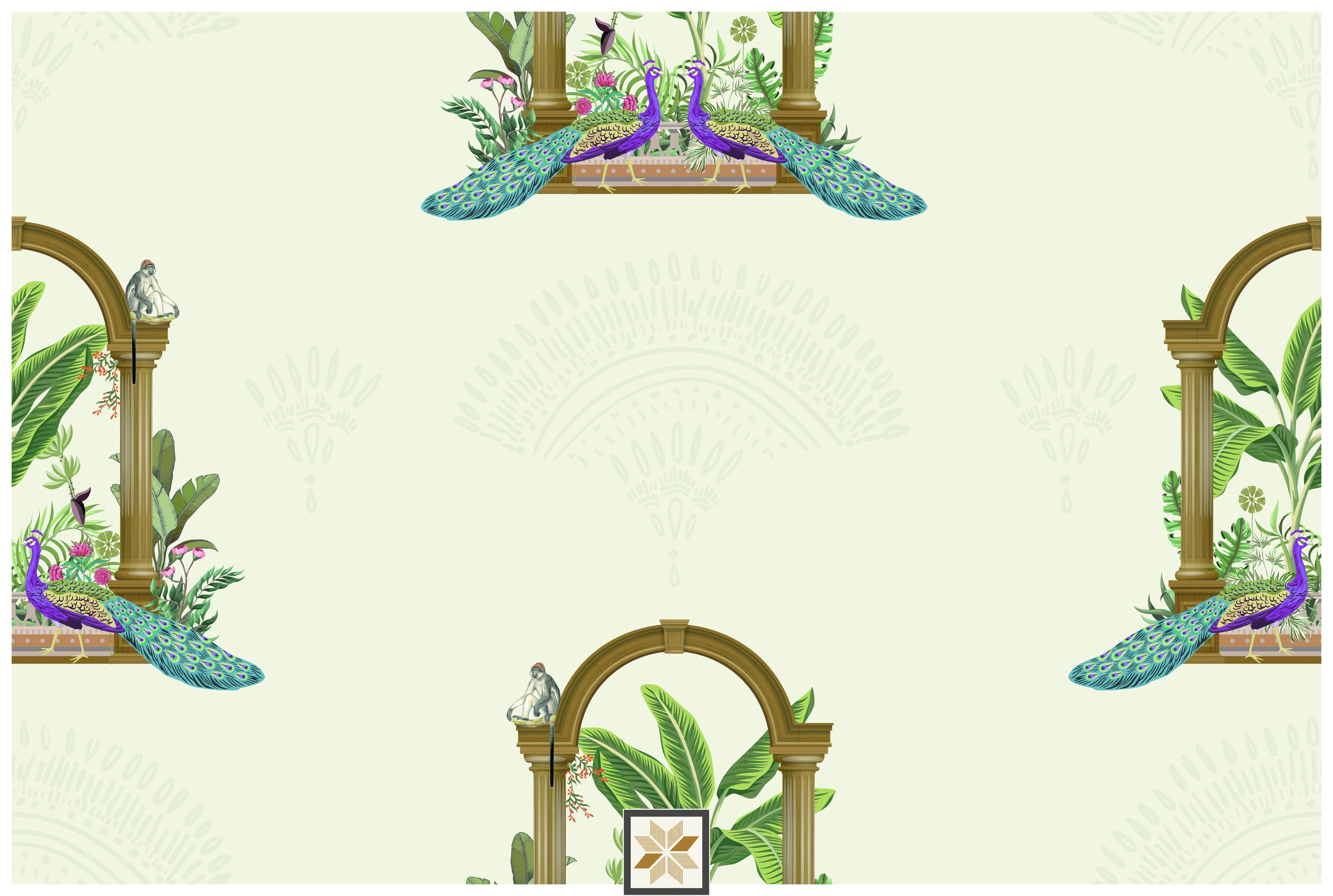 Multi Colour Wildlife Pichwai Wallpaper (50 inches width) : WP-30223-D