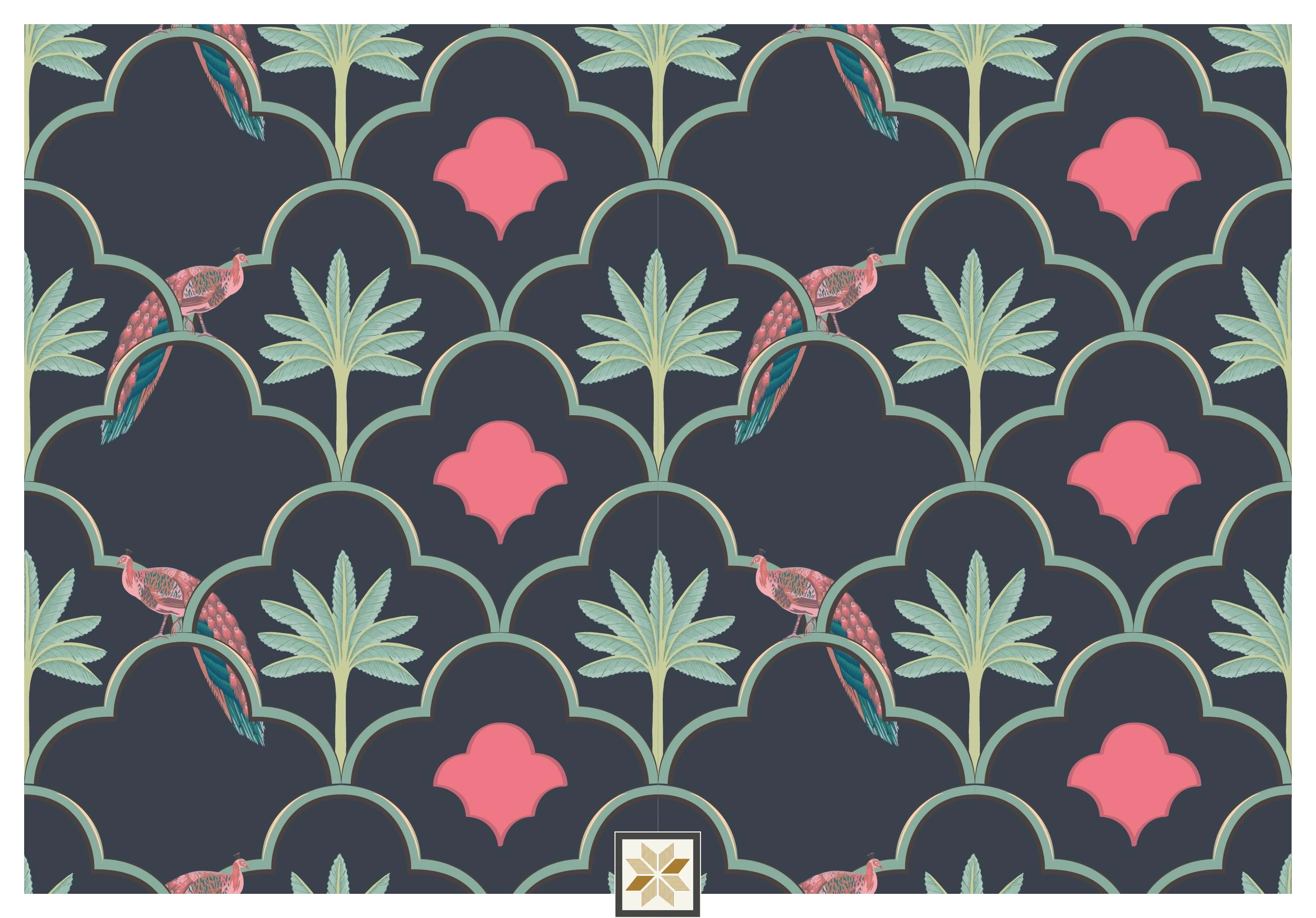 Multi Colour Wildlife Pichwai Wallpaper (52 inches width) : WP-30226-C