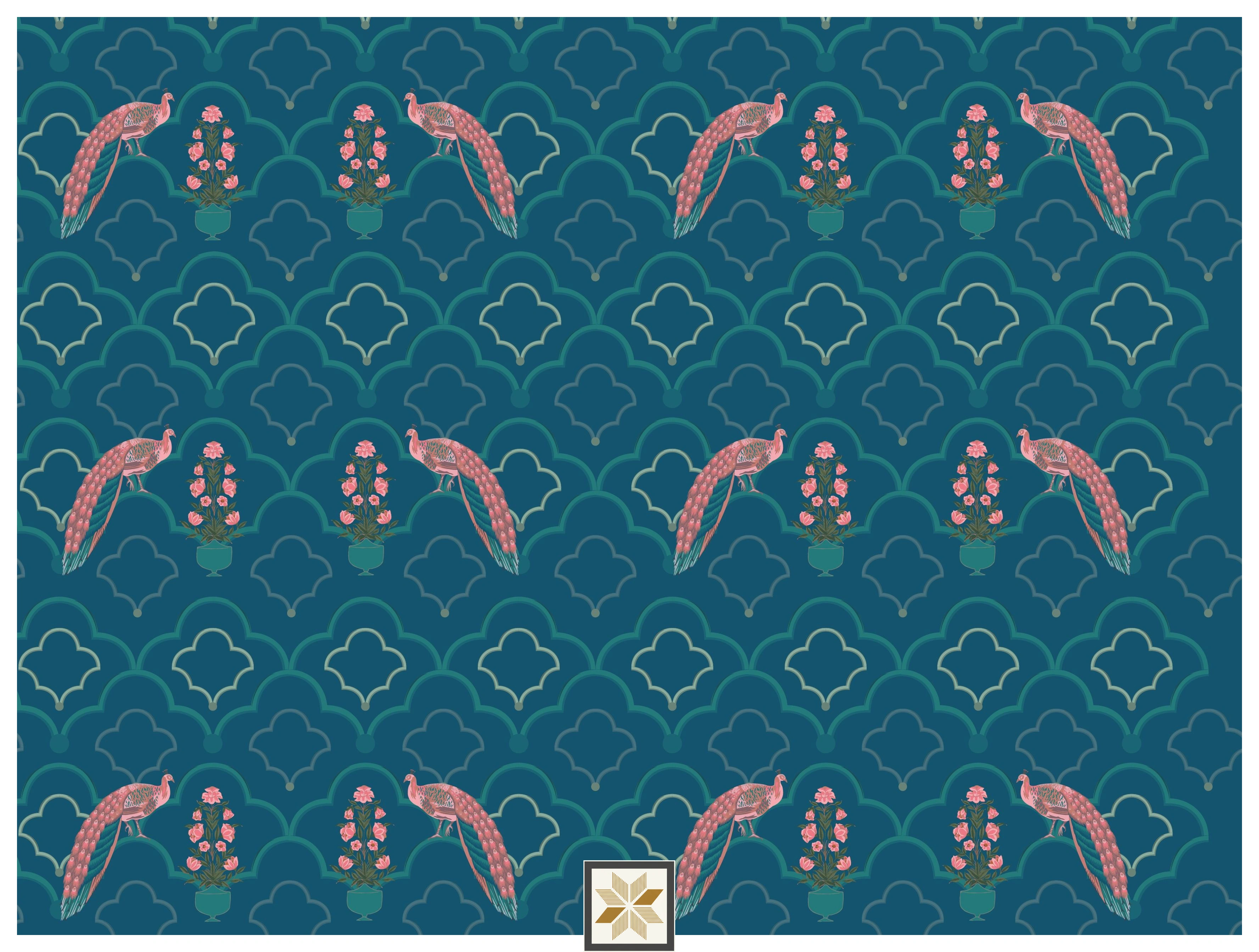 Multi Colour Wildlife Pichwai Wallpaper (50 inches width) : WP-30522-D