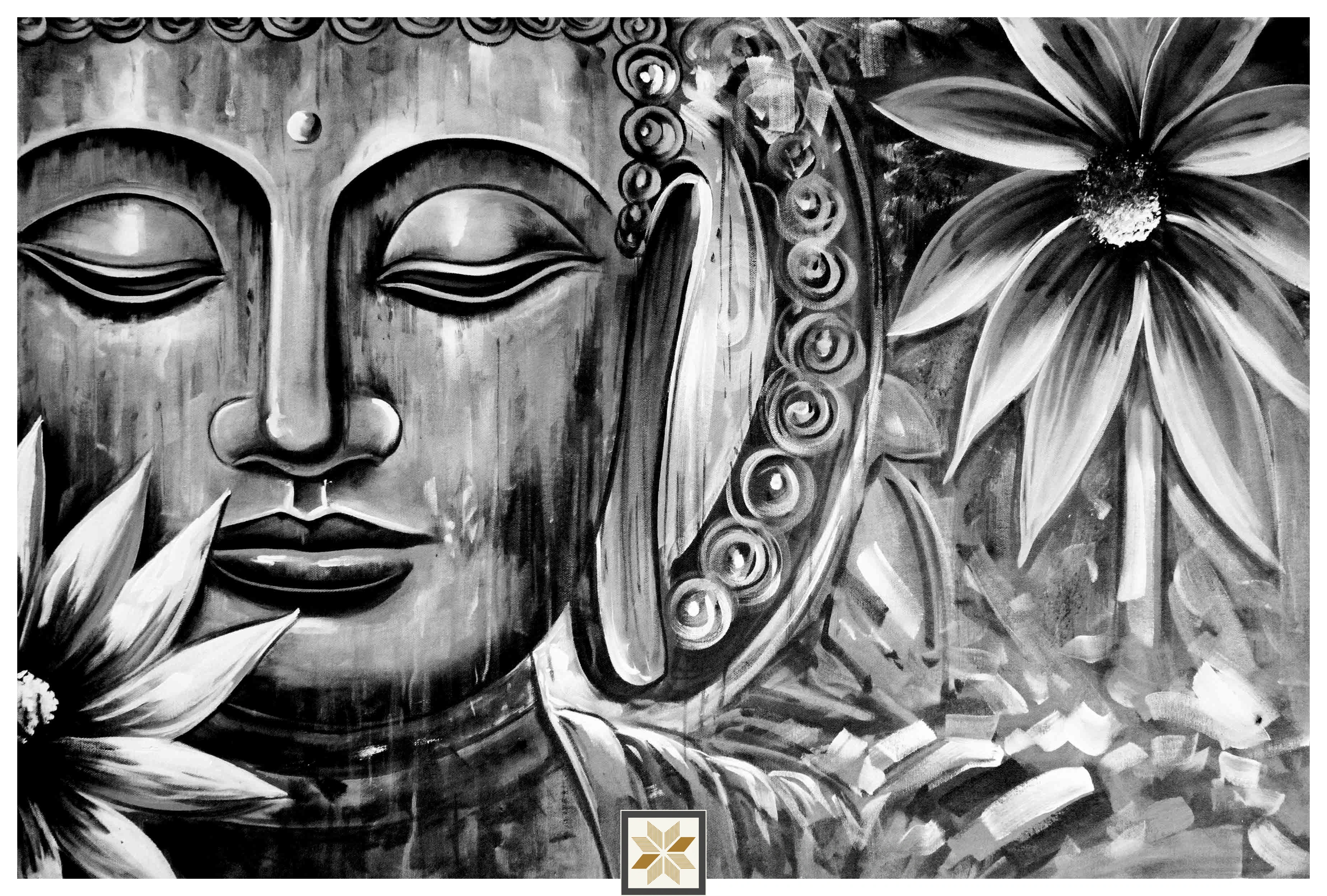 Silver Abstract Bhuddha Wallpaper (40 inches width) : WP-31117-E
