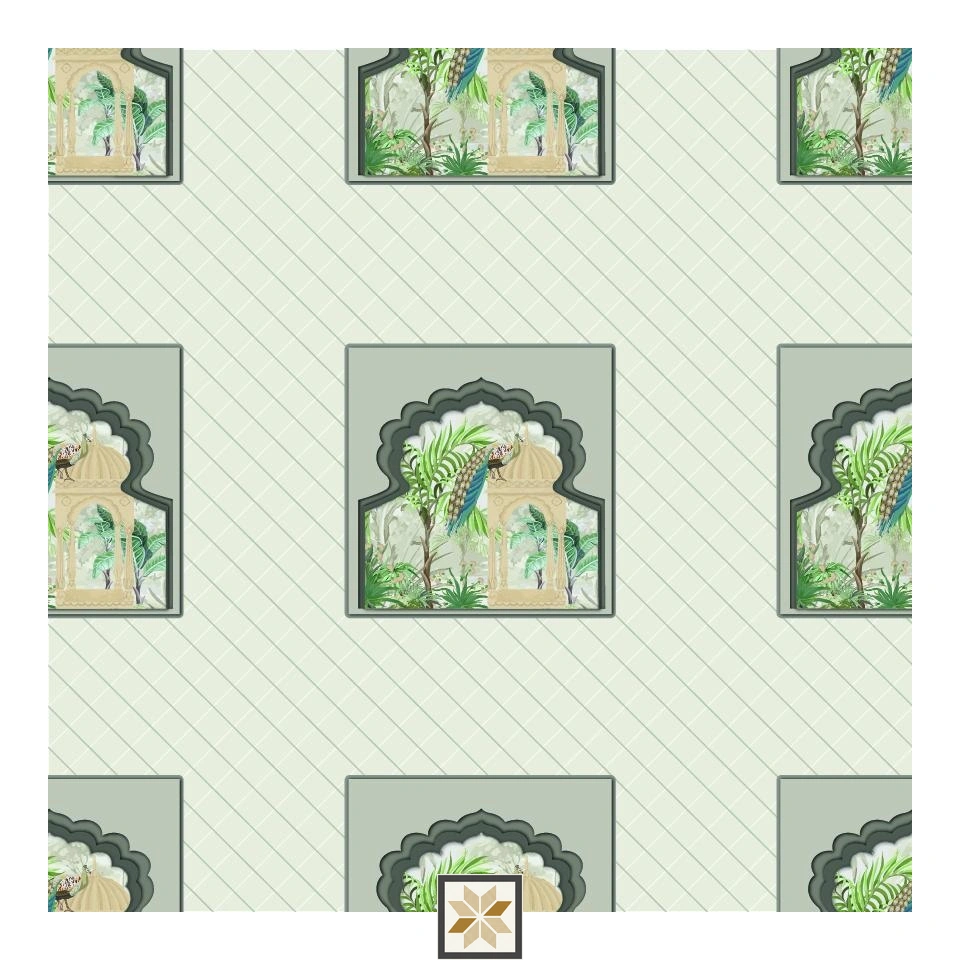 Multi Colour Wildlife Pichwai Wallpaper (50 inches width) : WP-29975-D