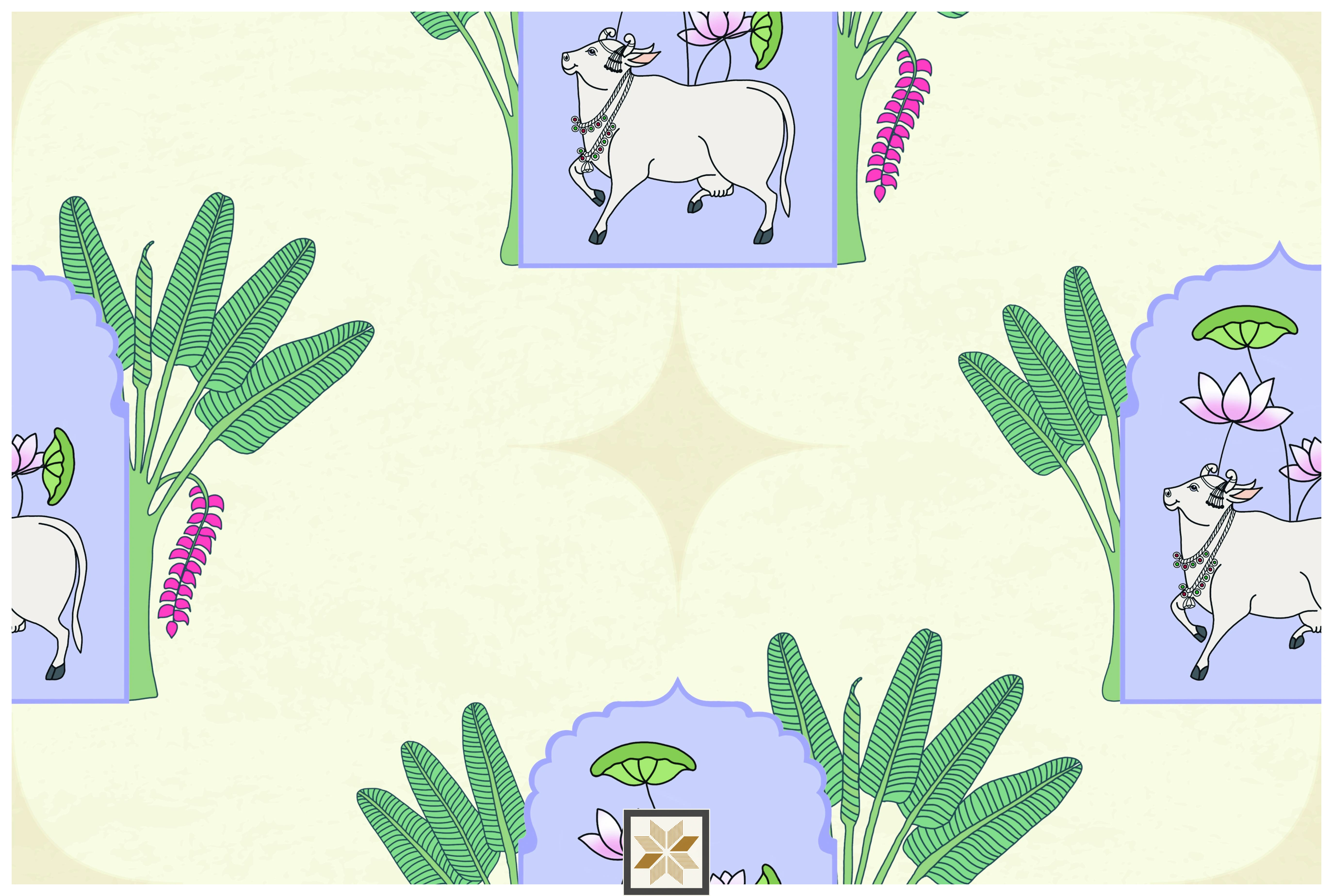 Multi Colour Wildlife Pichwai Wallpaper (50 inches width) : WP-33080-D