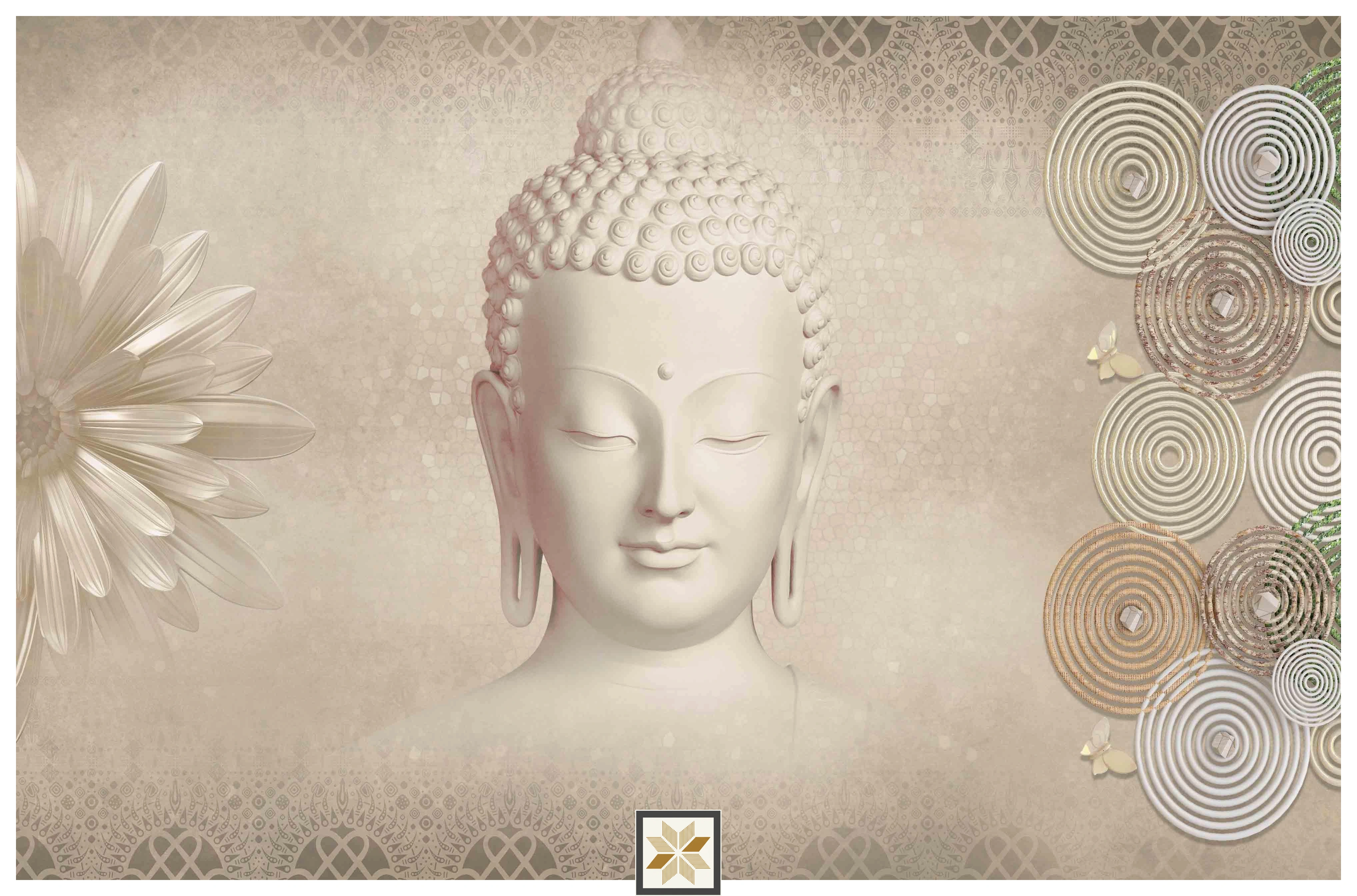 Beige Abstract Bhuddha Wallpaper (40 inches width) : WP-33231-B