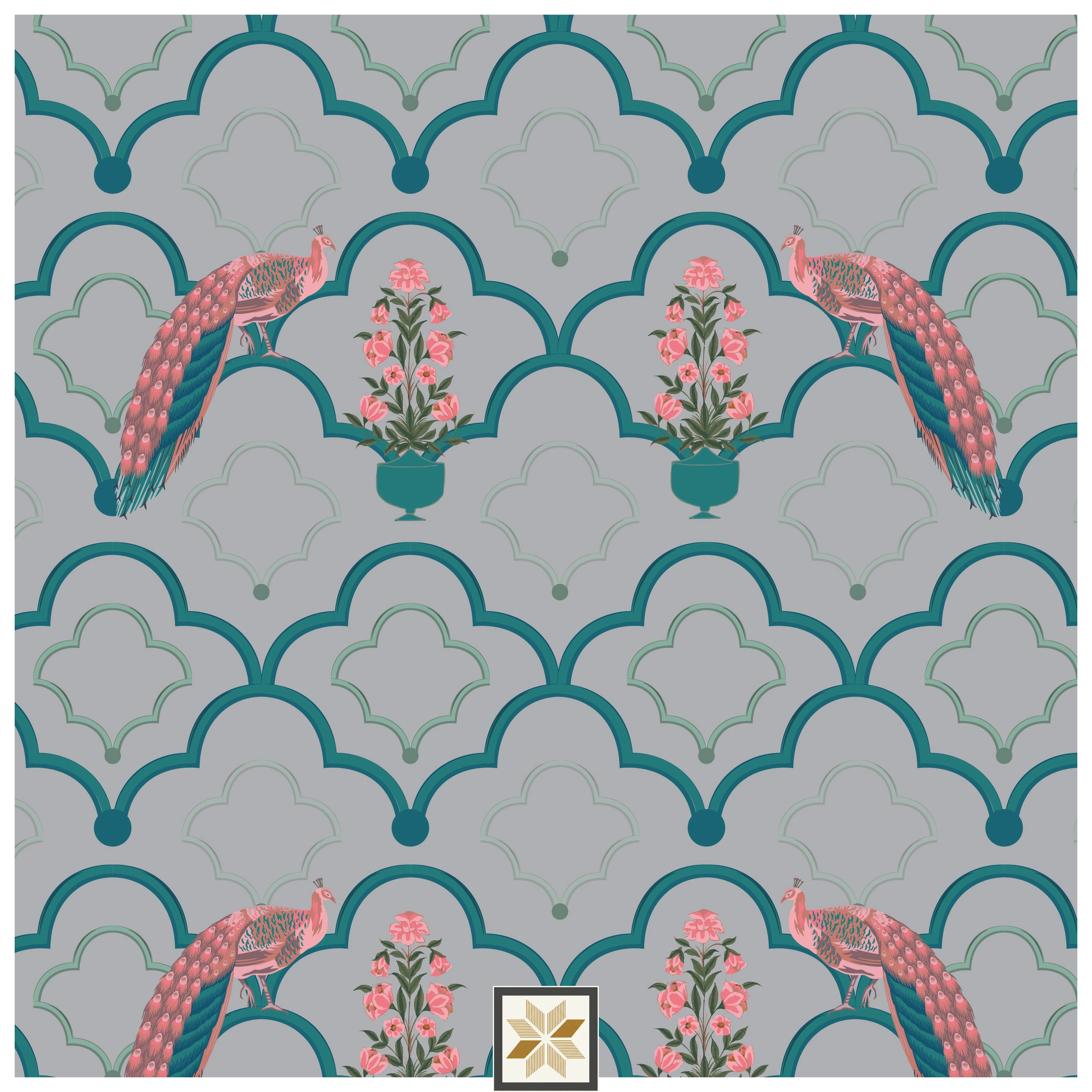 Multi Colour Wildlife Pichwai Wallpaper (52 inches width) : WP-32254-C