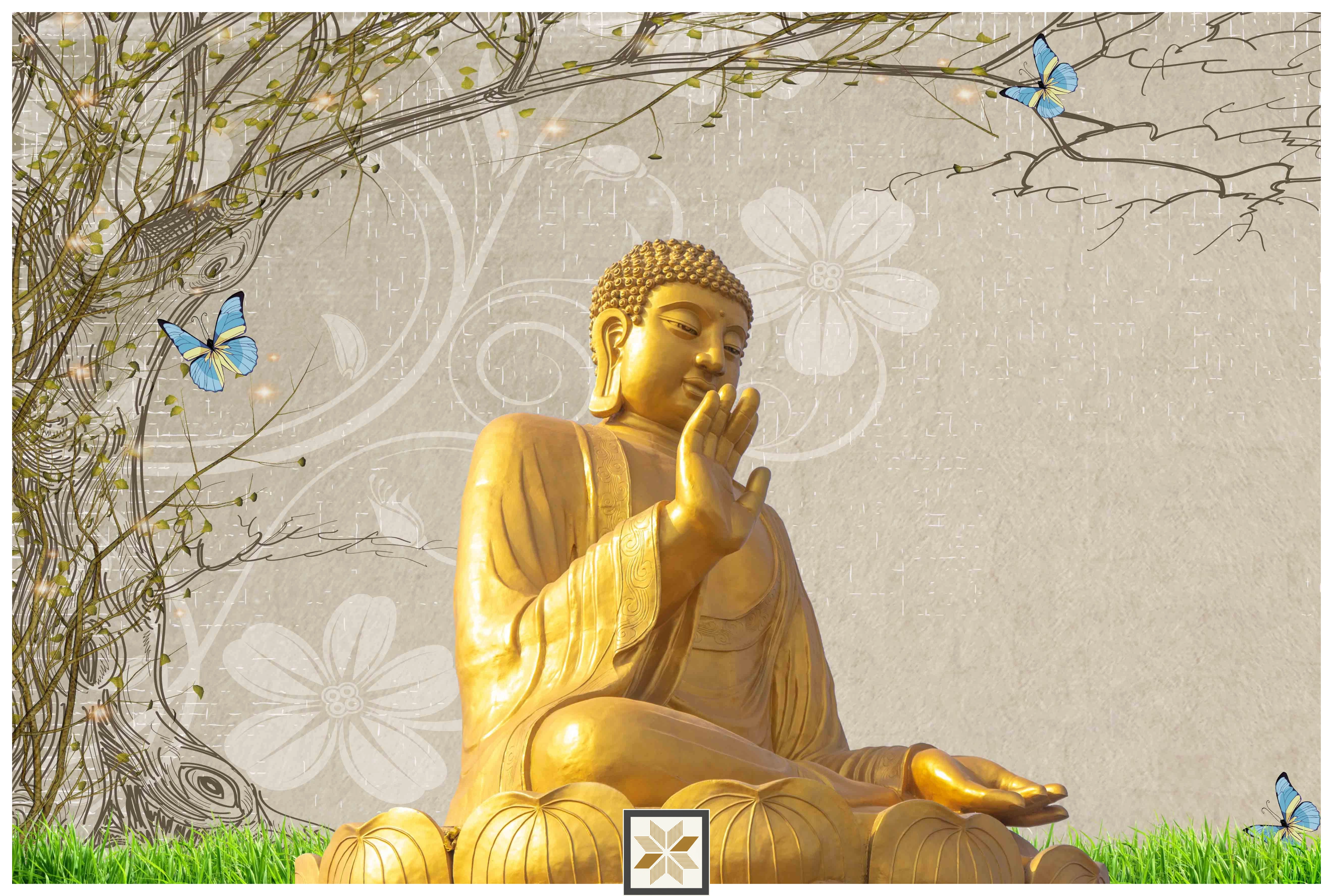 Gold Abstract Bhuddha Wallpaper (50 inches width) : WP-31687-D