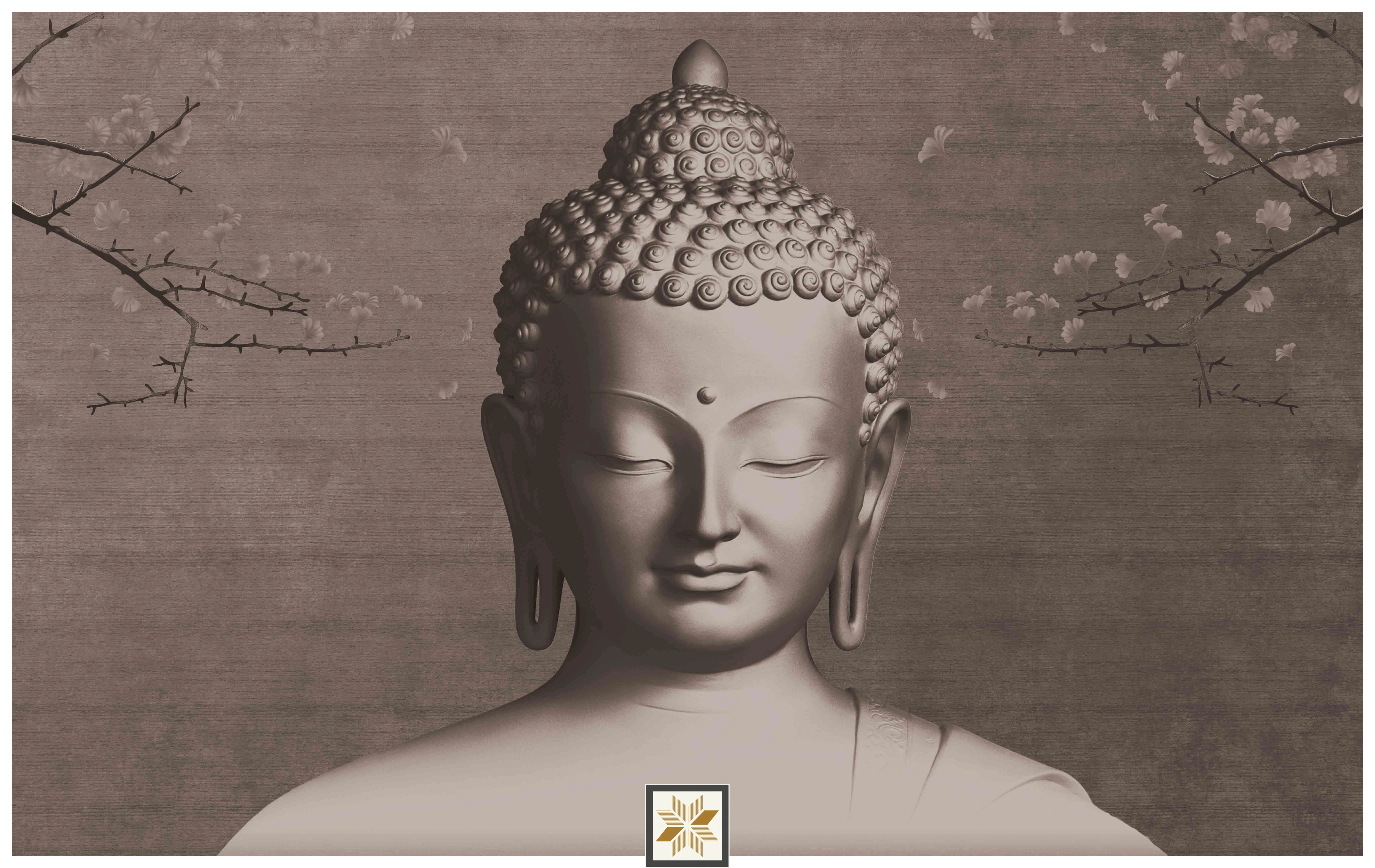 Grey Abstract Bhuddha Wallpaper (40 inches width) : WP-32038-E