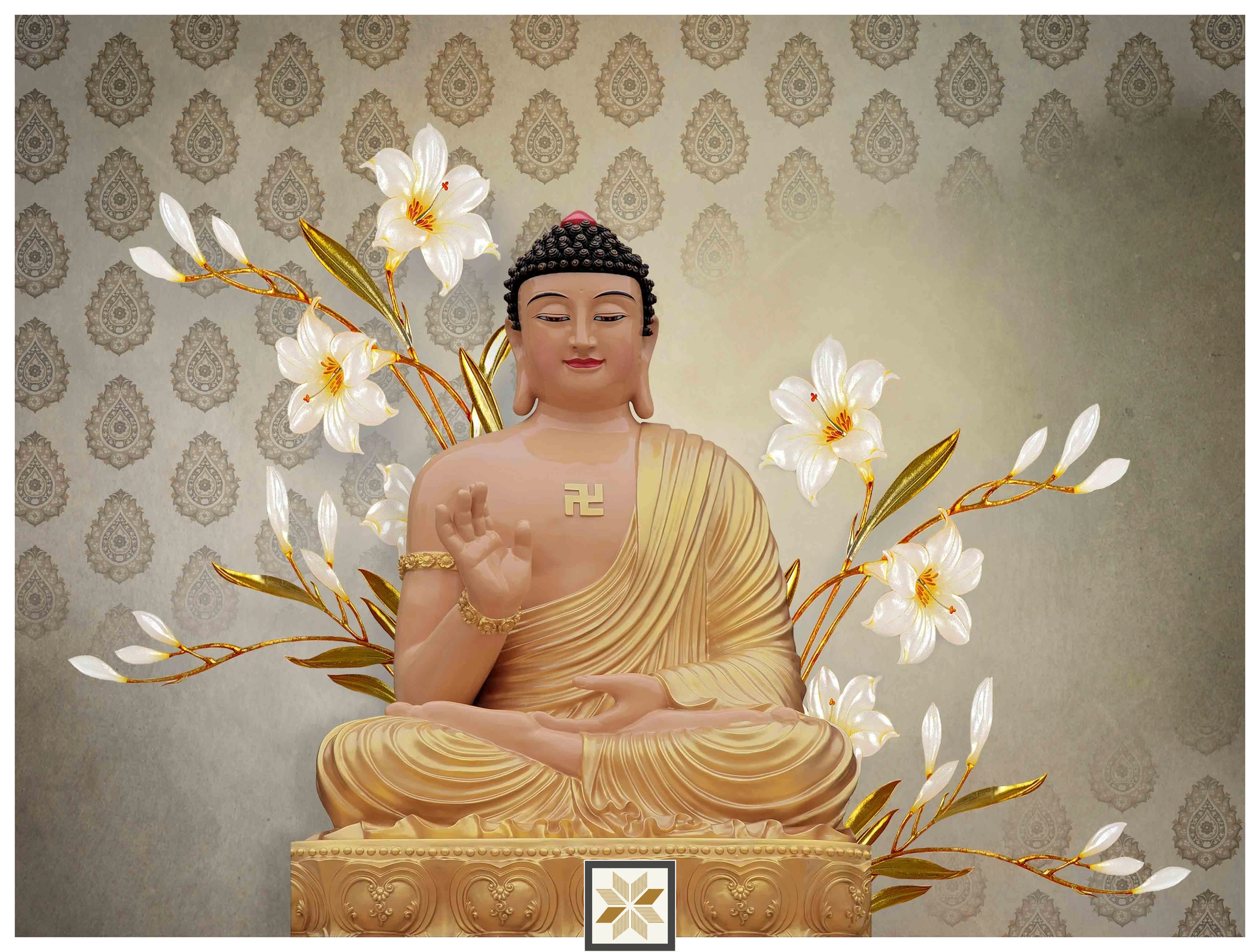 Multi Colour Abstract Bhuddha Wallpaper (50 inches width) : WP-33209-D