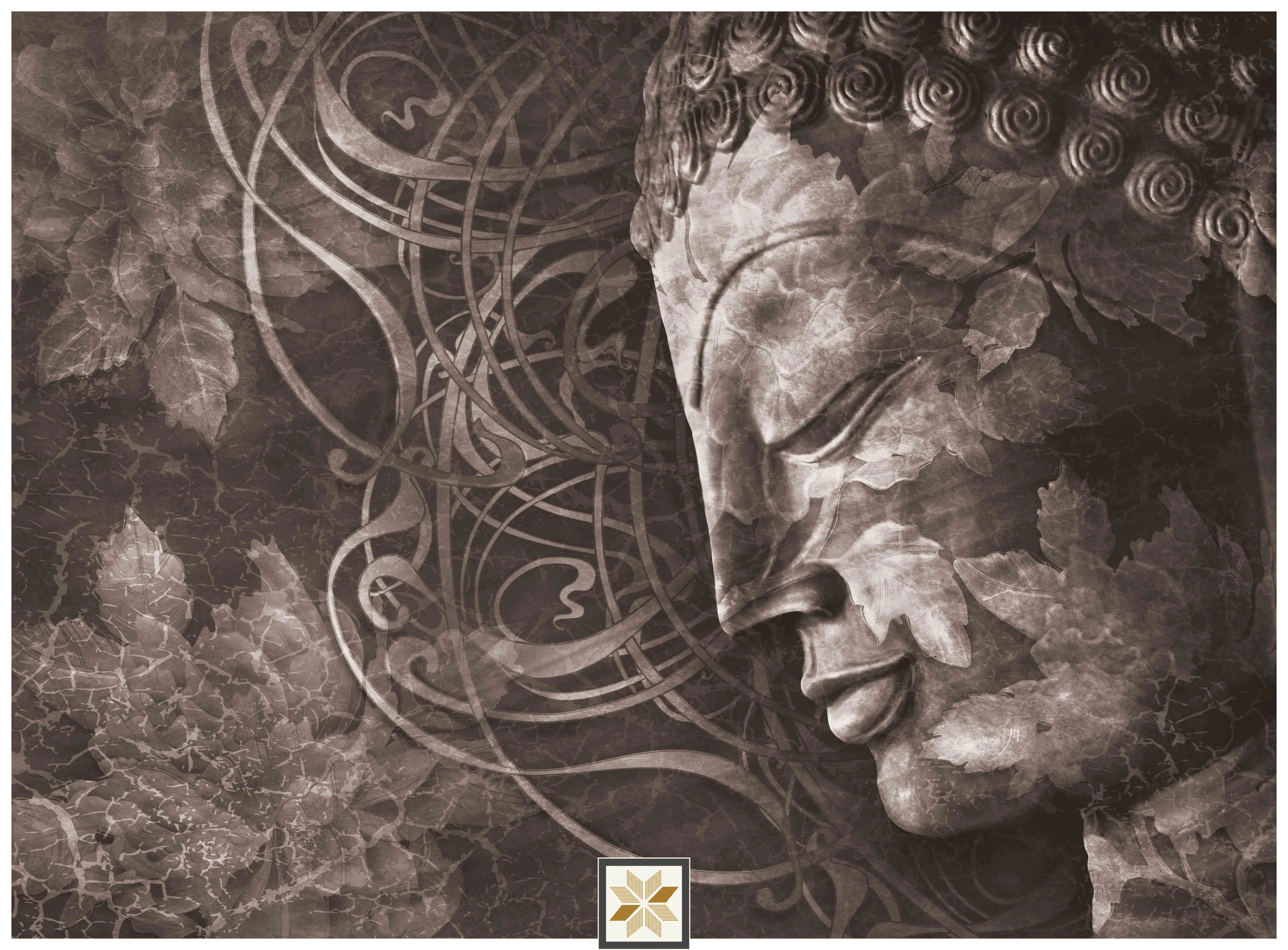 Brown Abstract Bhuddha Wallpaper (40 inches width) : WP-31211-E