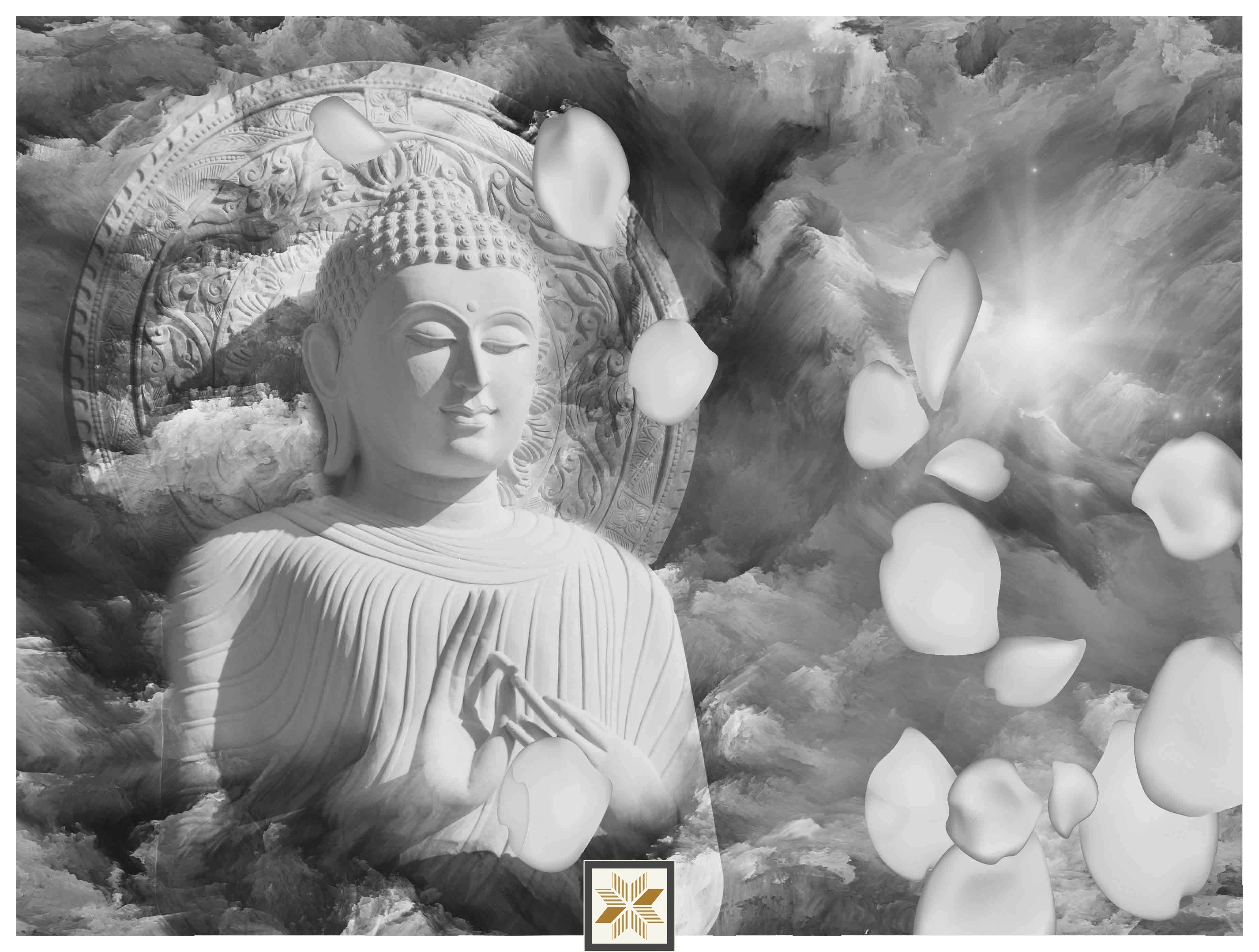 Grey Abstract Bhuddha Wallpaper (40 inches width) : WP-32249-E