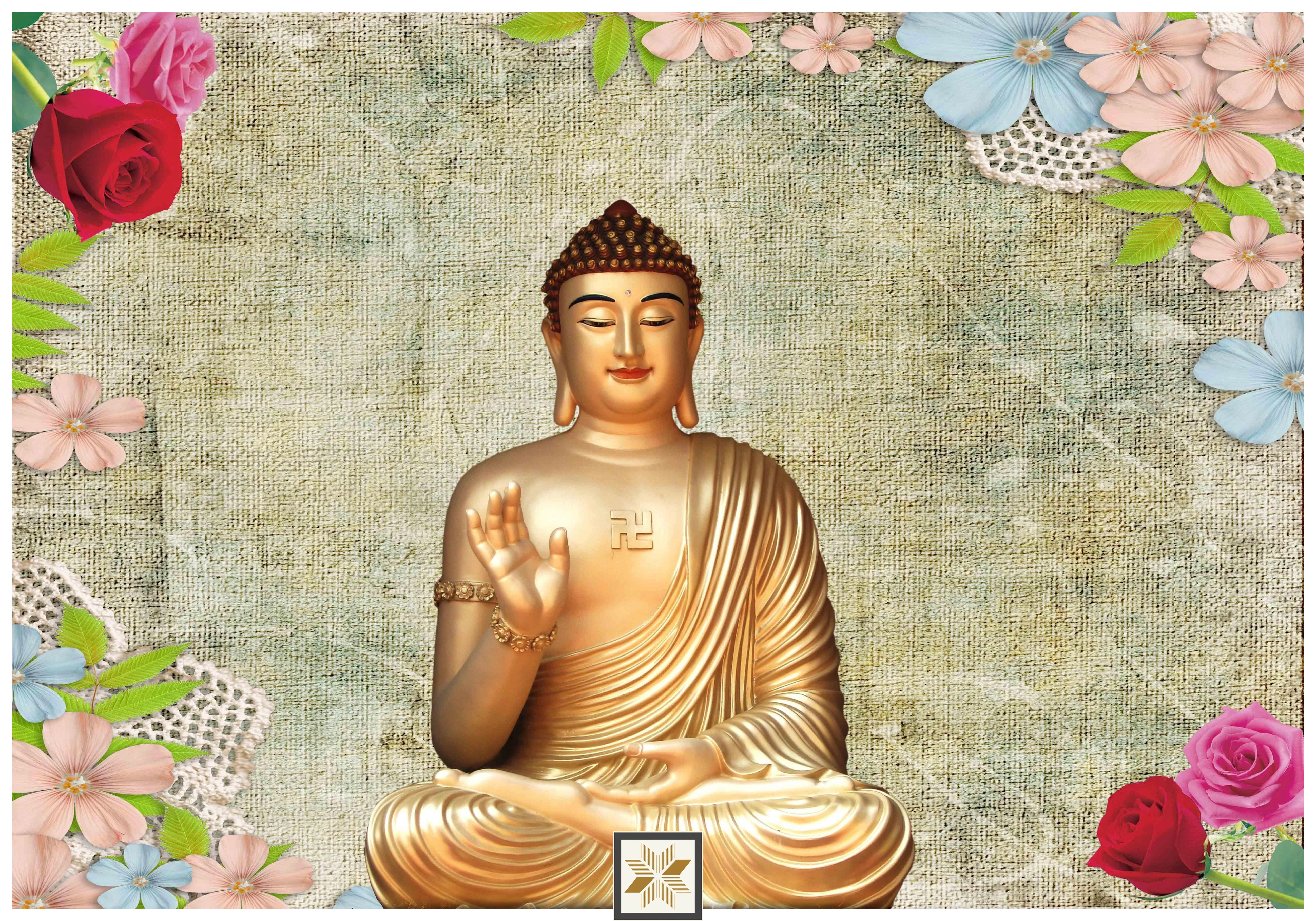 Gold Abstract Bhuddha Wallpaper (40 inches width) : WP-33249-E