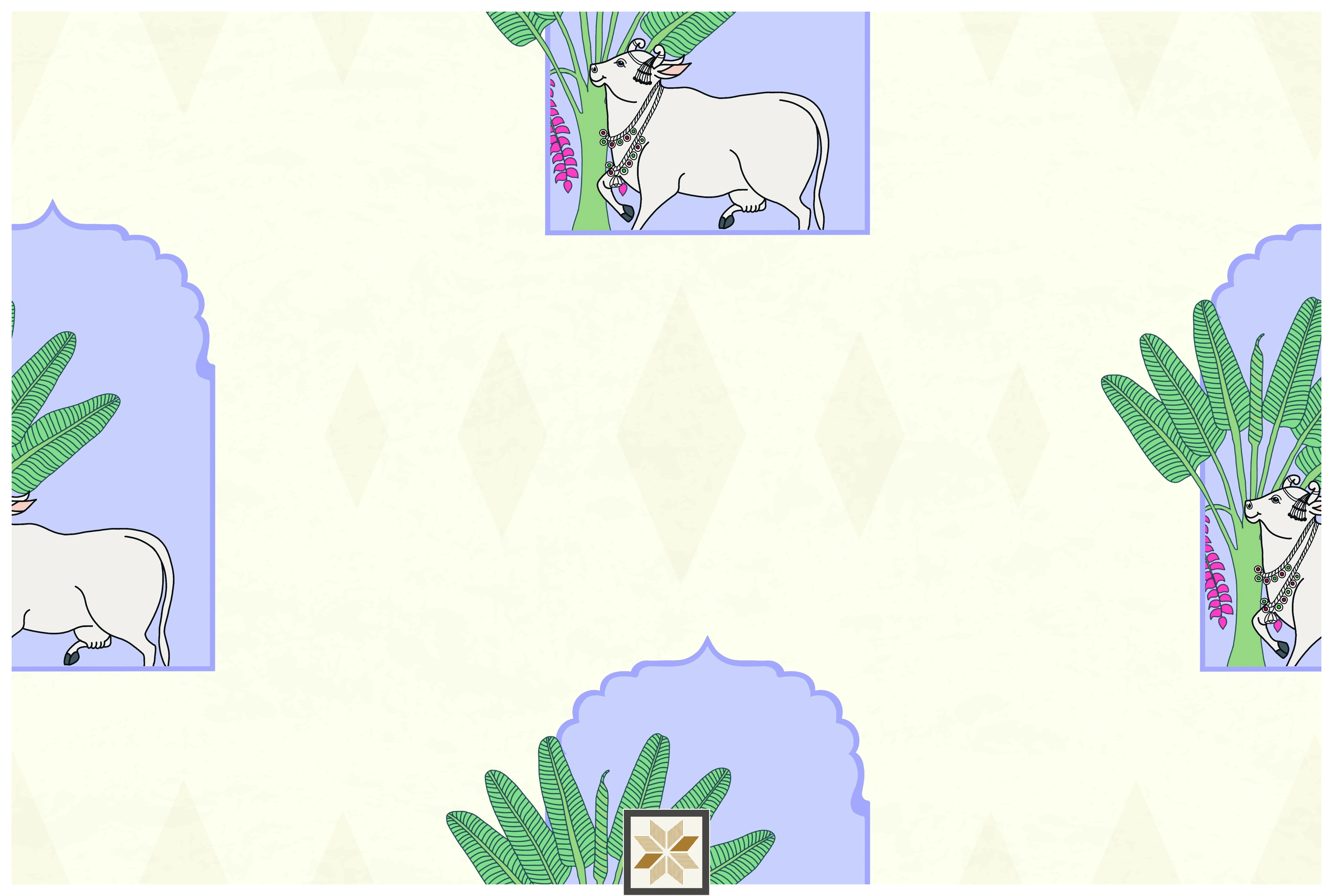 Multi Colour Wildlife Pichwai Wallpaper (50 inches width) : WP-30451-D