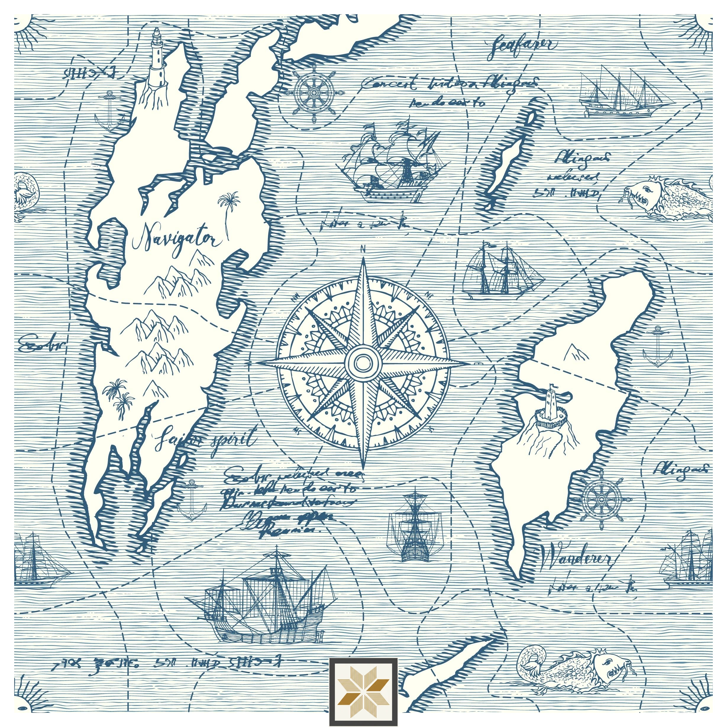 Blue Map Wallpaper (50 inches width) : WP-32897-D