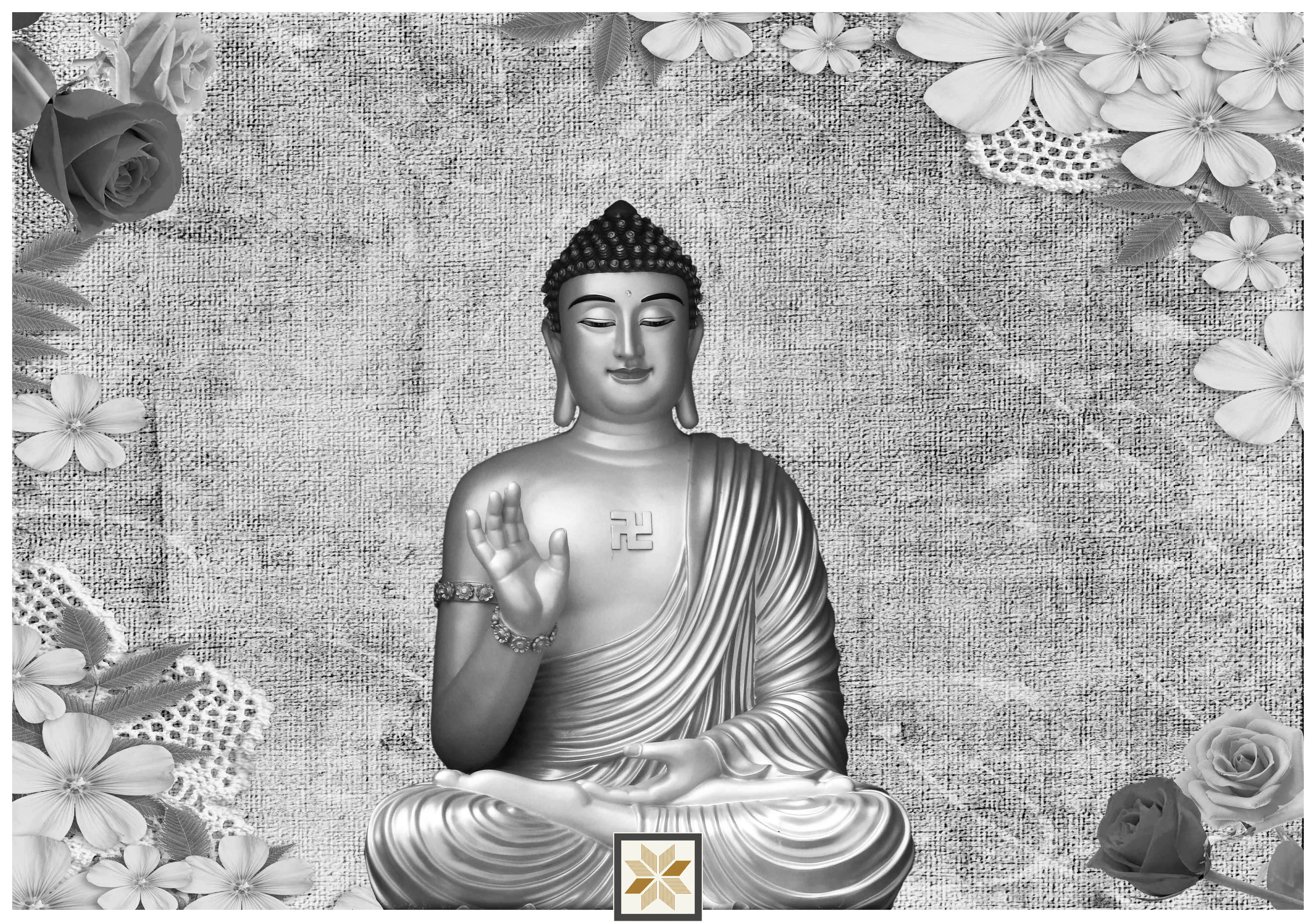 Silver Abstract Bhuddha Wallpaper (40 inches width) : WP-33221-E