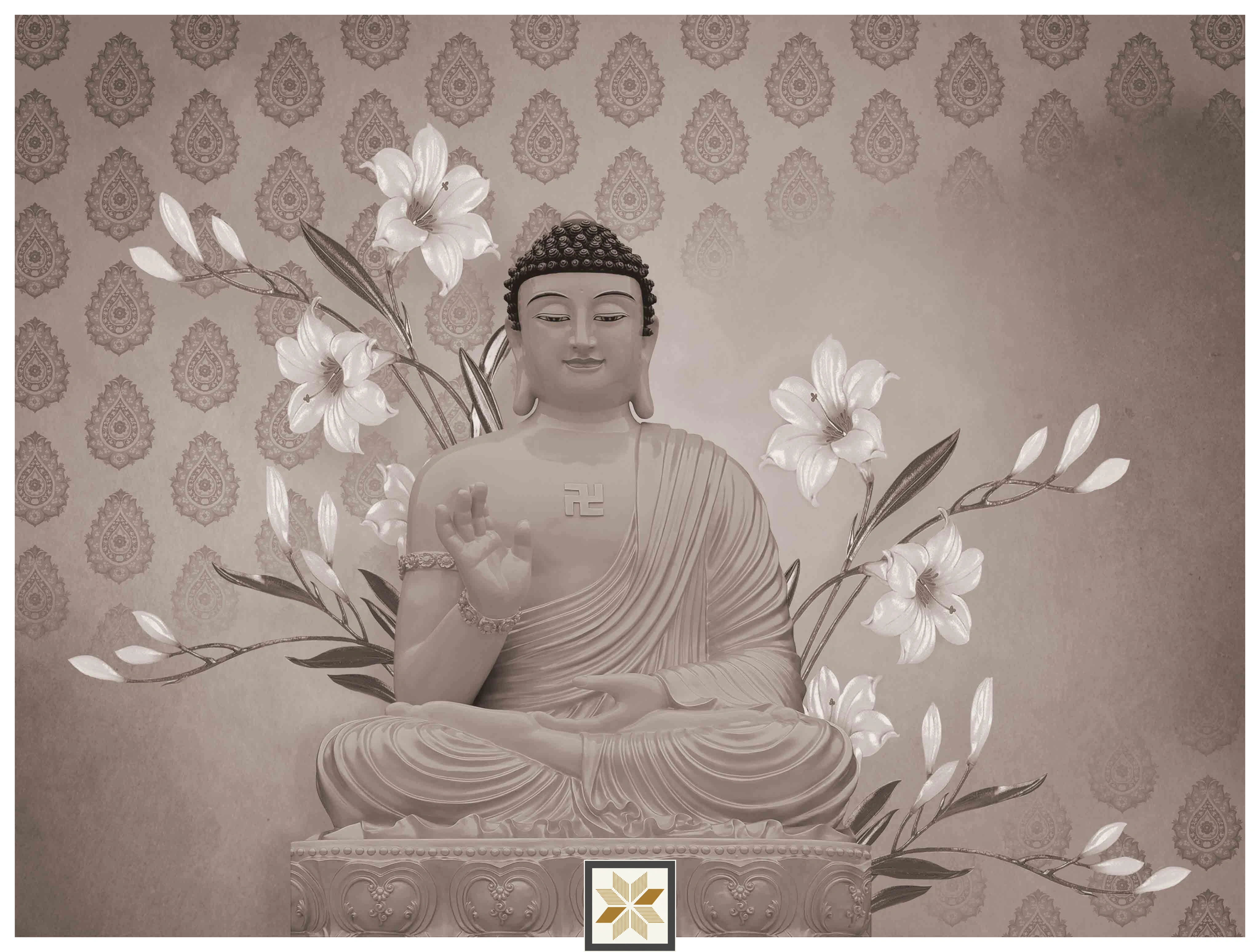 Brown Abstract Bhuddha Wallpaper (50 inches width) : WP-31777-D