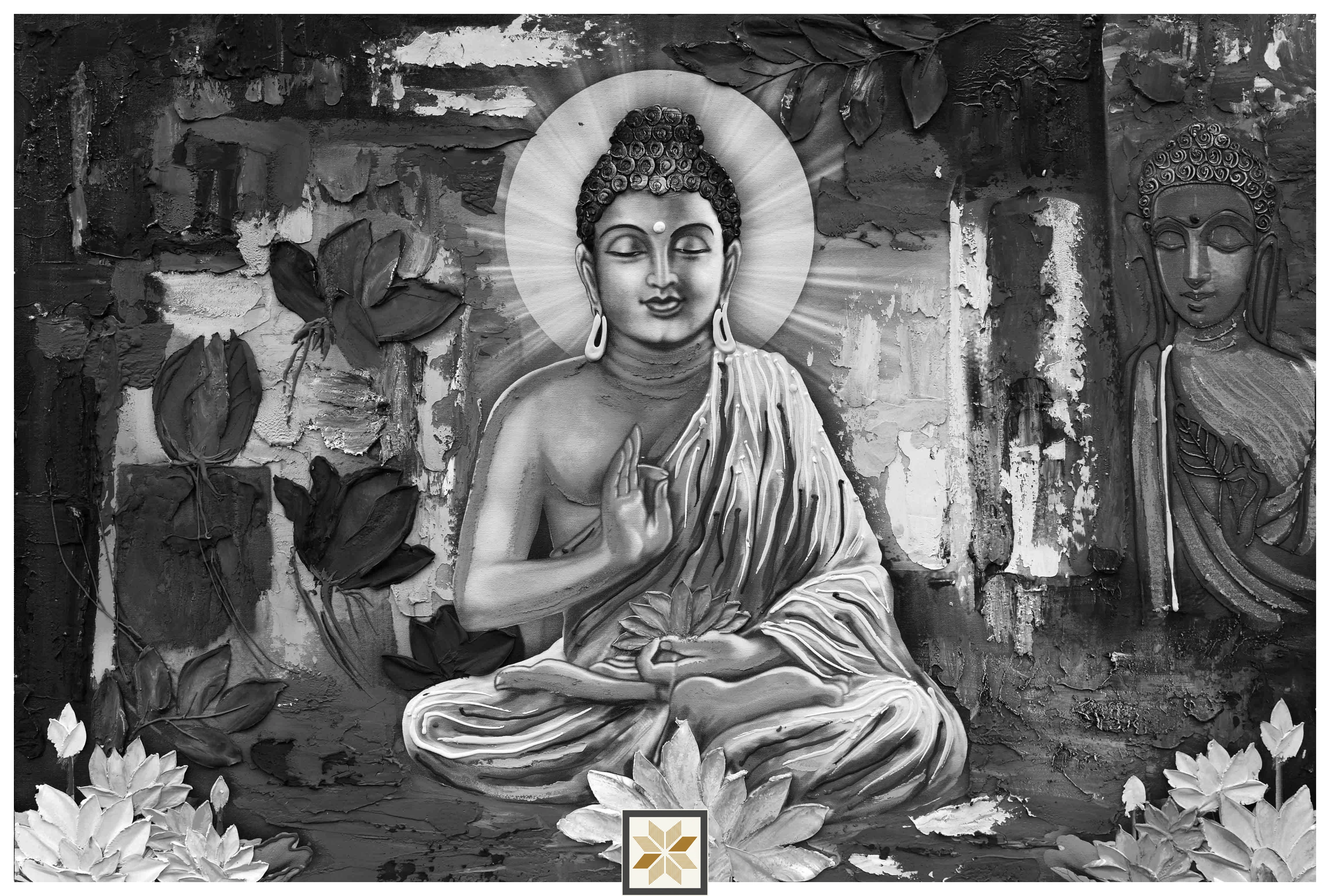 Silver Abstract Bhuddha Wallpaper (40 inches width) : WP-31280-E