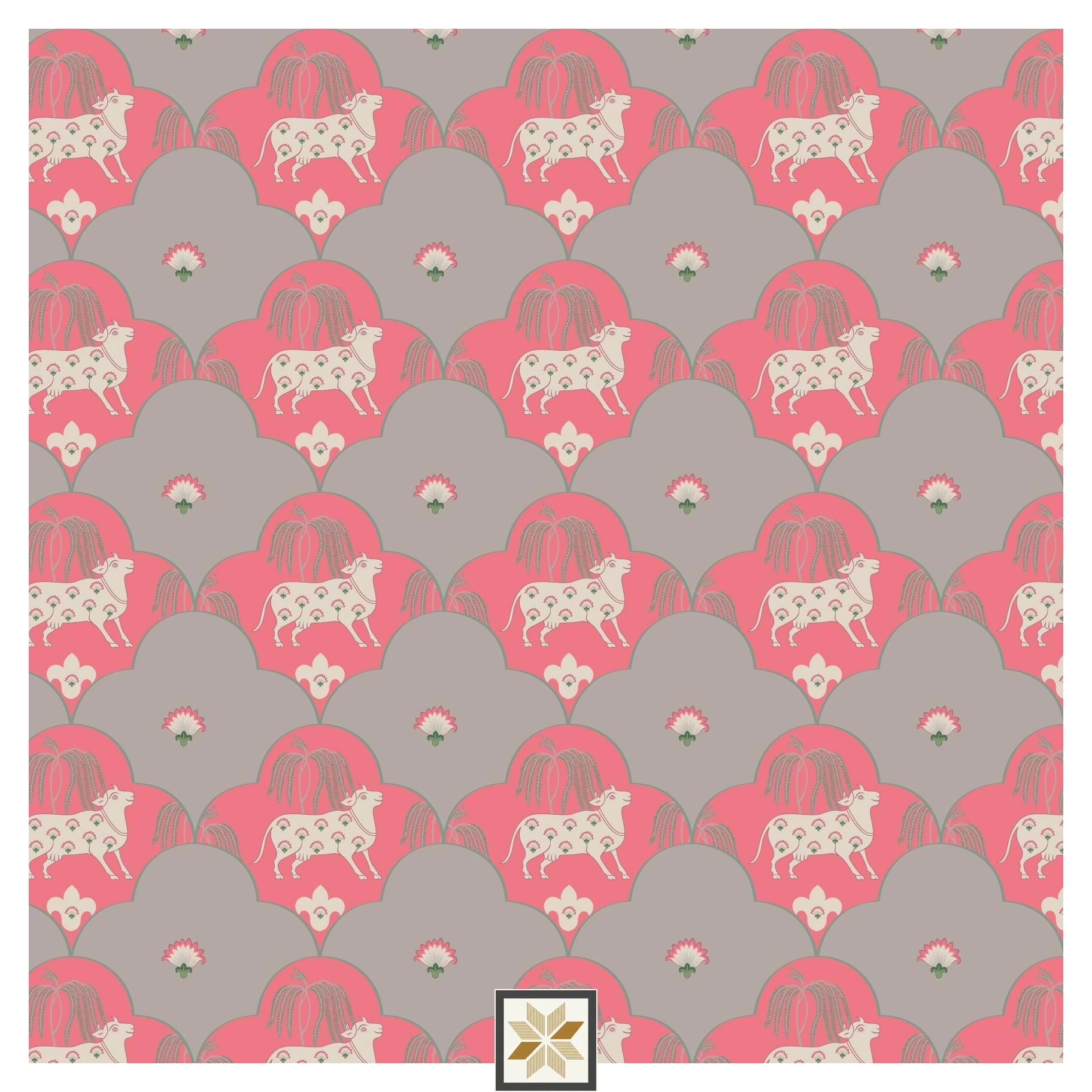 Multi Colour Wildlife Pichwai Wallpaper (50 inches width) : WP-32396-D