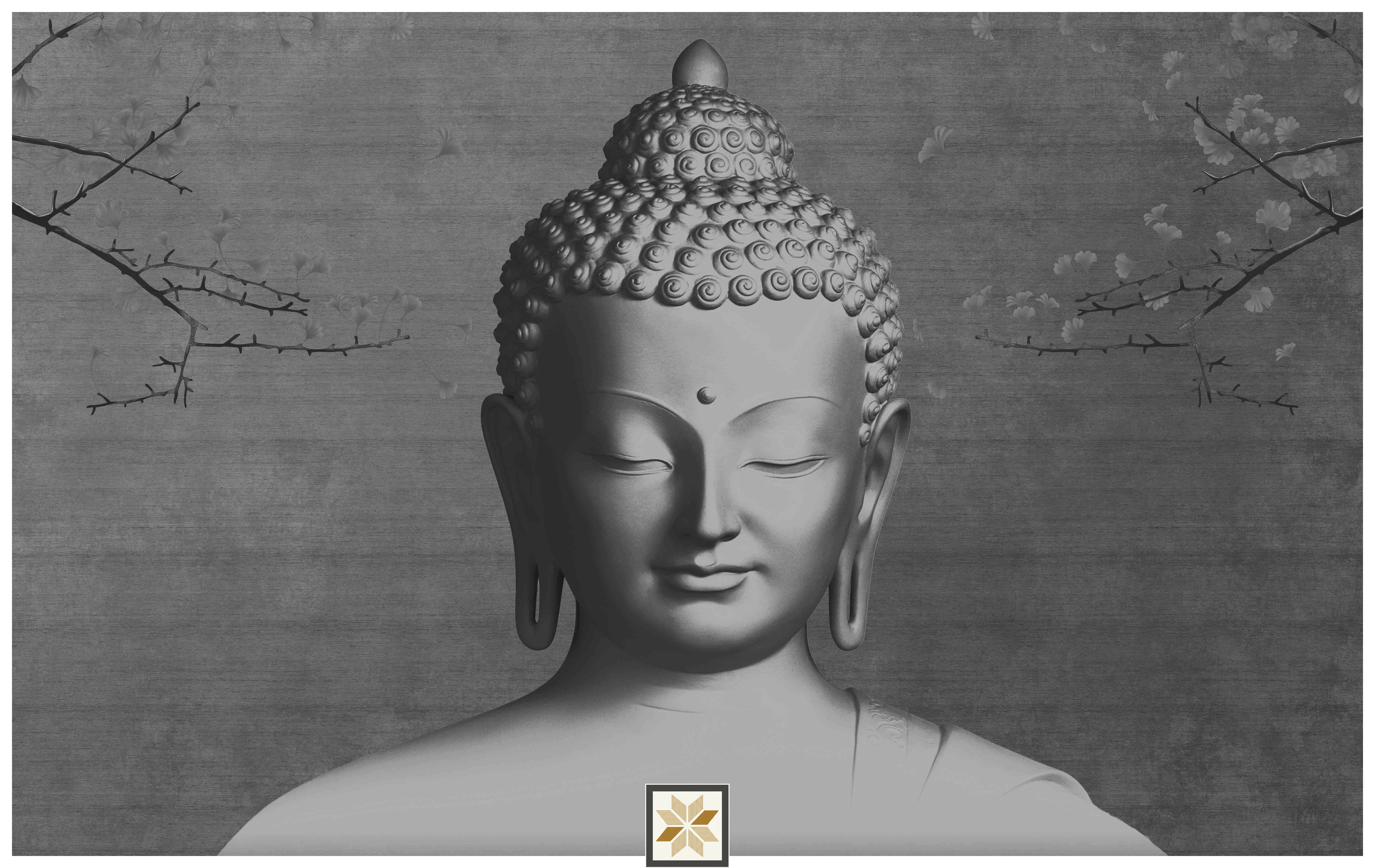 Silver Abstract Bhuddha Wallpaper (40 inches width) : WP-31688-B