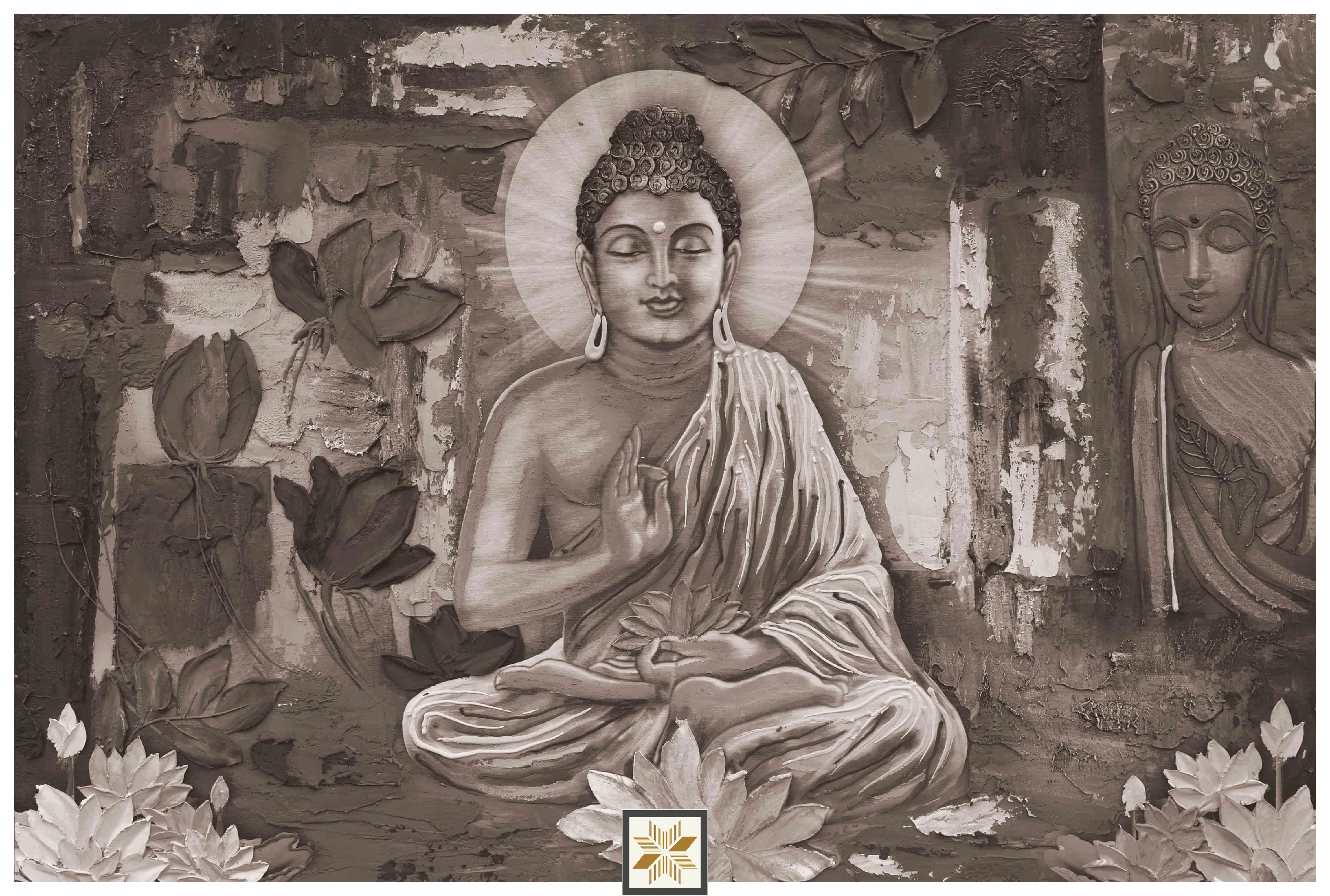 Beige Abstract Bhuddha Wallpaper (50 inches width) : WP-33051-D