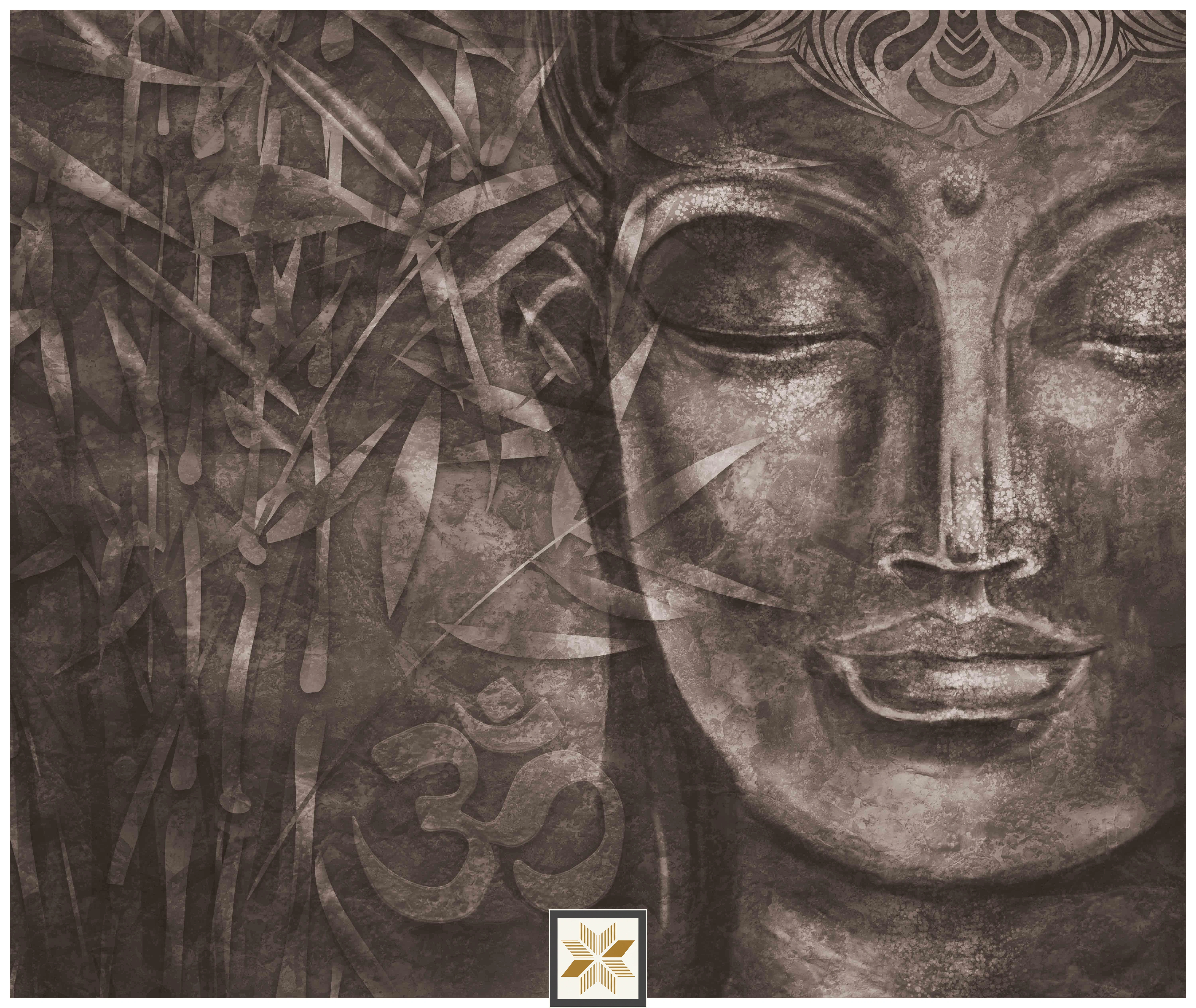 Brown Abstract Bhuddha Wallpaper (40 inches width) : WP-33167-B