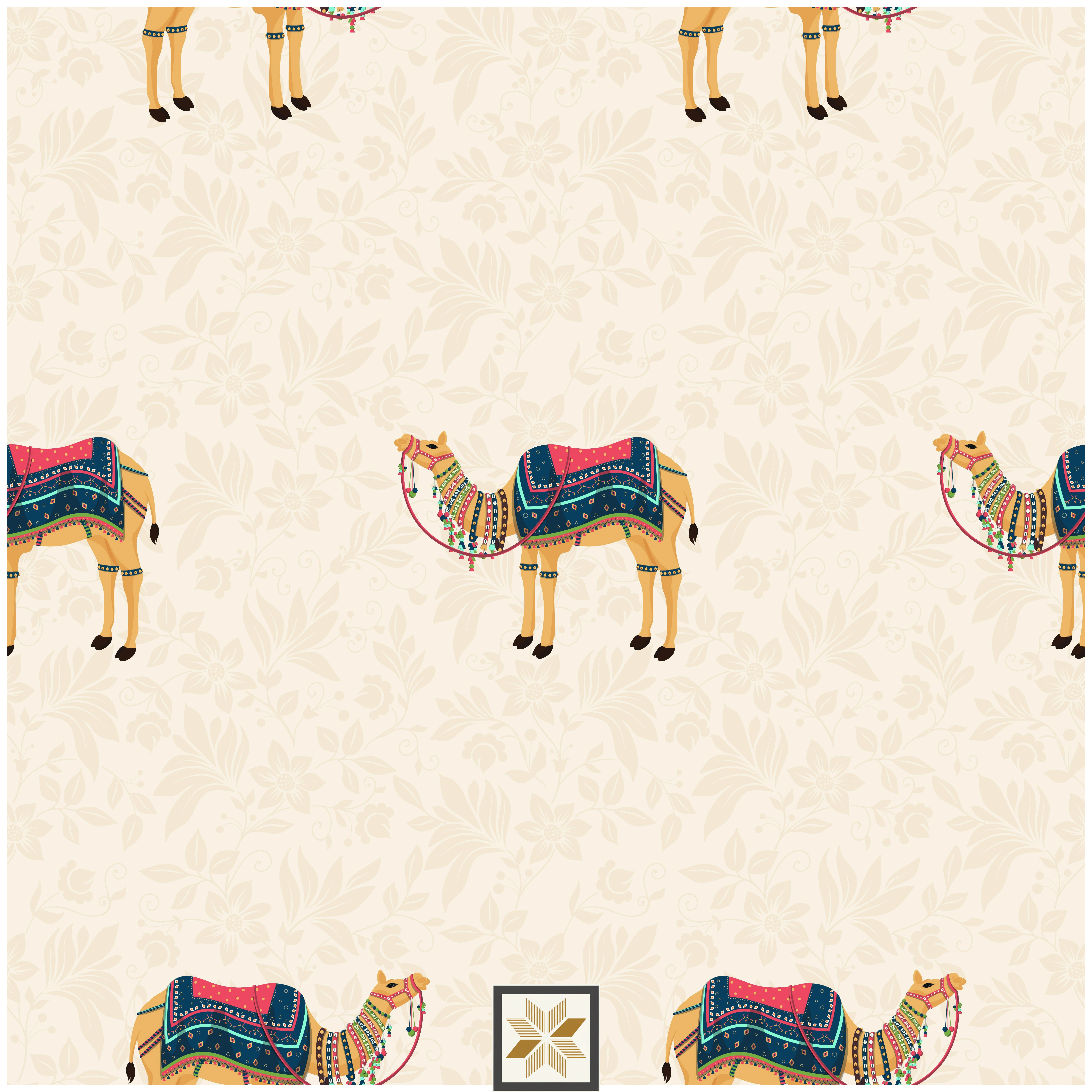 Multi Colour Wildlife Pichwai Wallpaper (52 inches width) : WP-31944-C