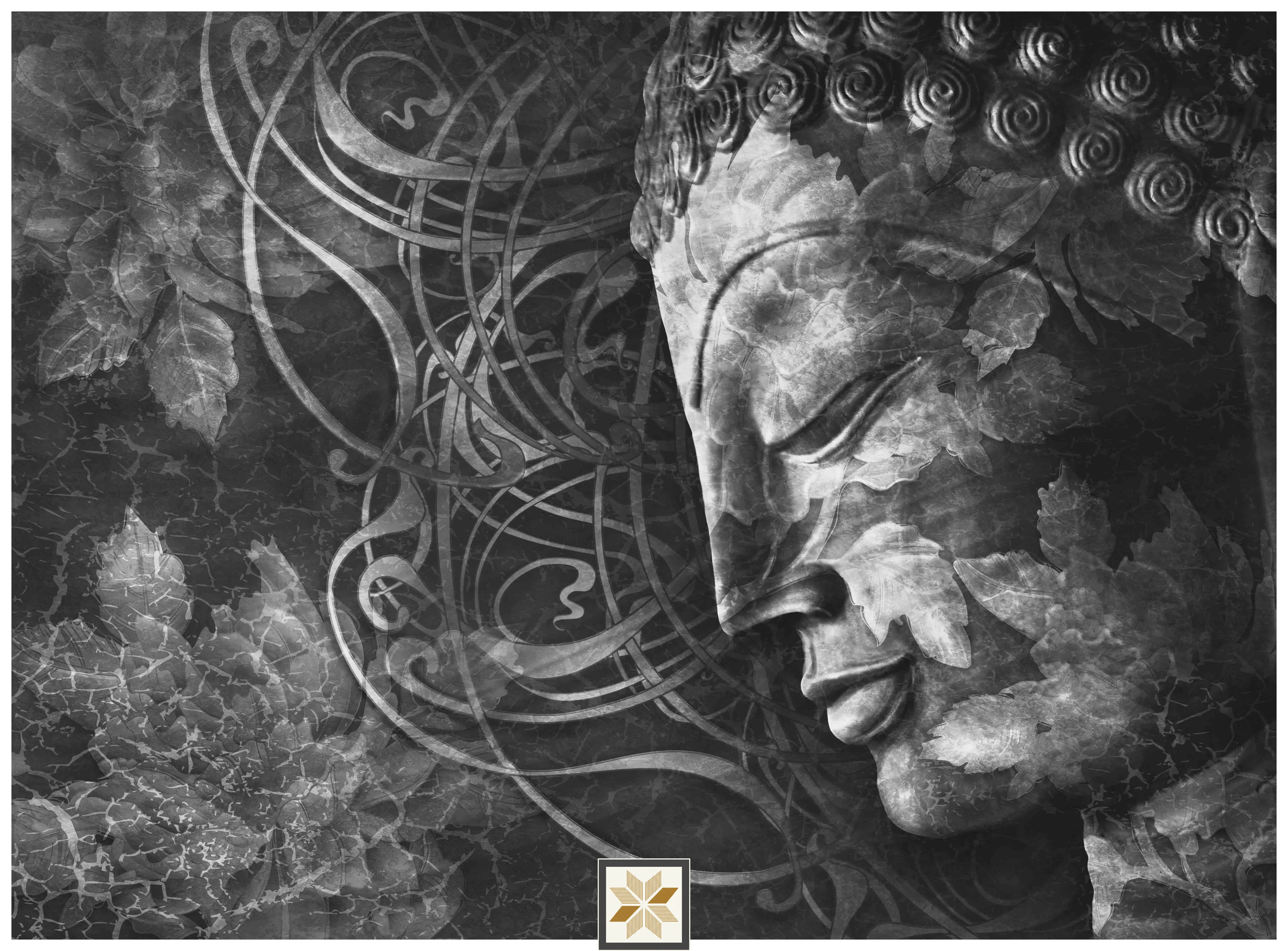 Grey Abstract Bhuddha Wallpaper (50 inches width) : WP-33142-D