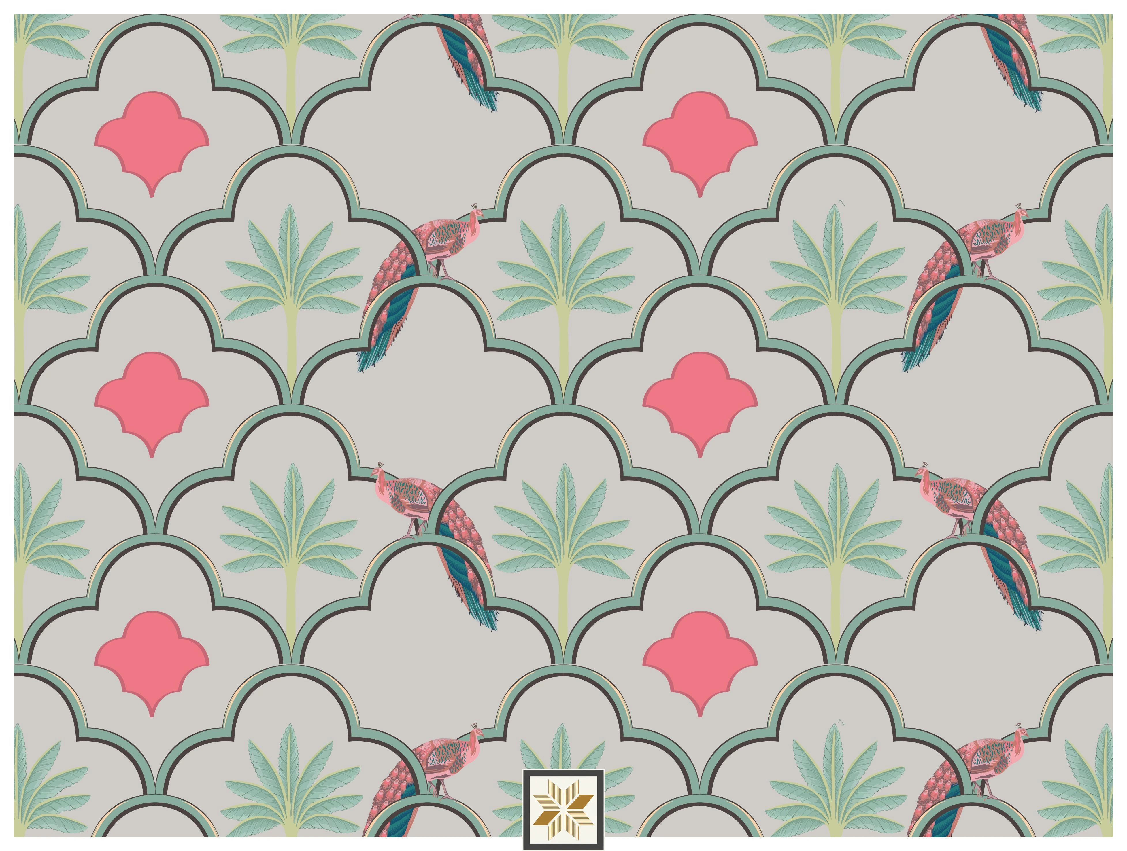 Multi Colour Wildlife Pichwai Wallpaper (40 inches width) : WP-32786-B