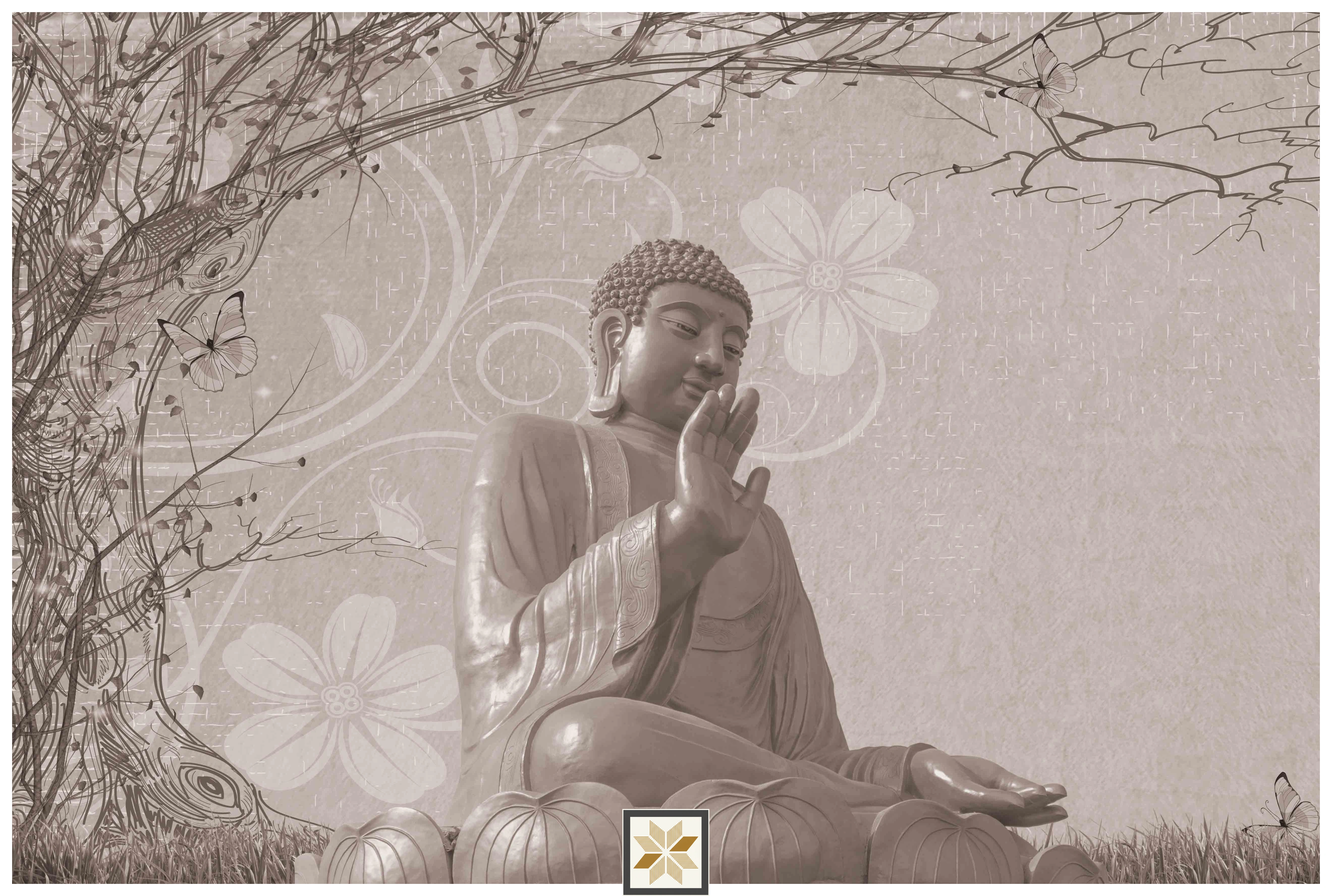 Beige Abstract Bhuddha Wallpaper (40 inches width) : WP-33128-B